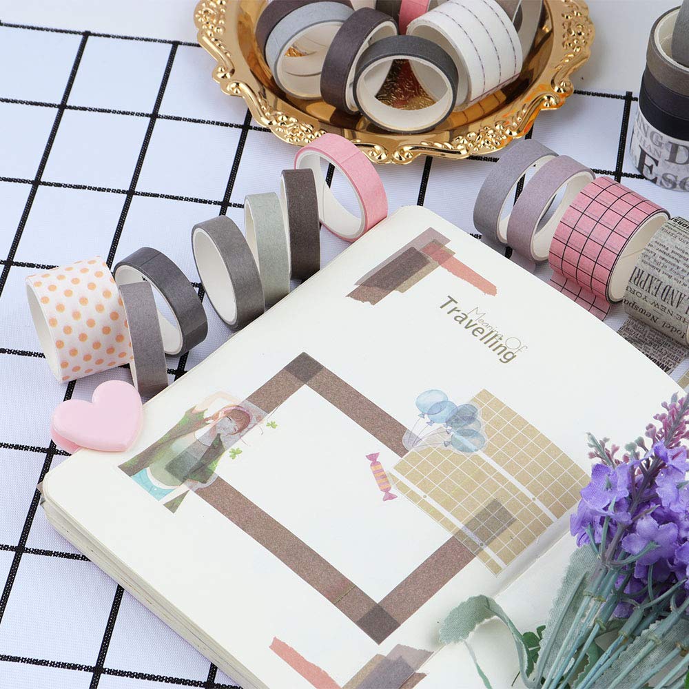 100 Rolls Vintage Washi Tape Set, NogaMoga Basic Collection 10mm/25mm Wide Solid Color Masking Tapes, Writable Decoration Tape for Arts, DIY Crafts, Bullet Journals, Planners, Scrapbooking, Wrapping