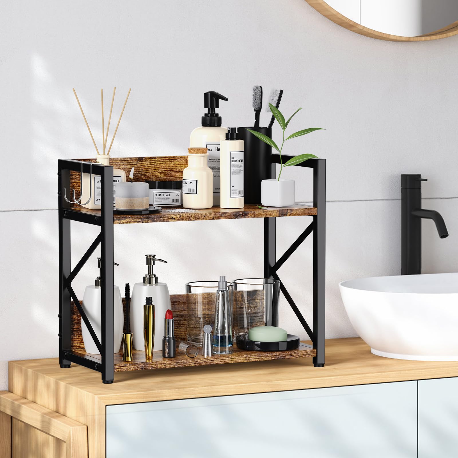 2 Tier Kitchen Counter Shelf Organizer, Coffee Bar Station Organizer for Countertop，Space Saving Spice Rack, Desk Shelf Riser, Coffee Bar Accessories