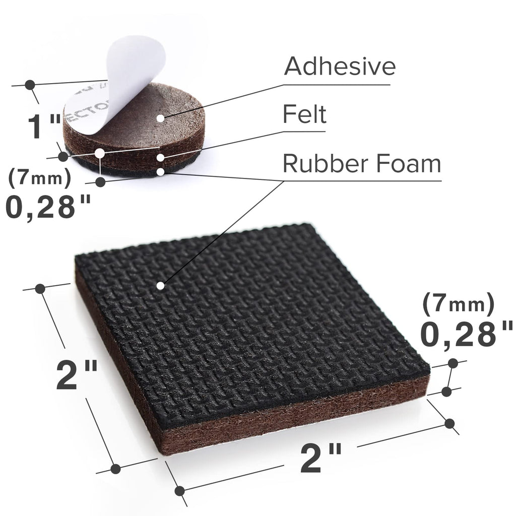 Non Slip Furniture Pads X-PROTECTOR - 32 pcs 1” Round + 16 pcs 2" Square Furniture Grippers! Rubber Feet Hardwood Floor Protectors for Furniture Legs - Couch Stoppers - Keep Furniture in Place!