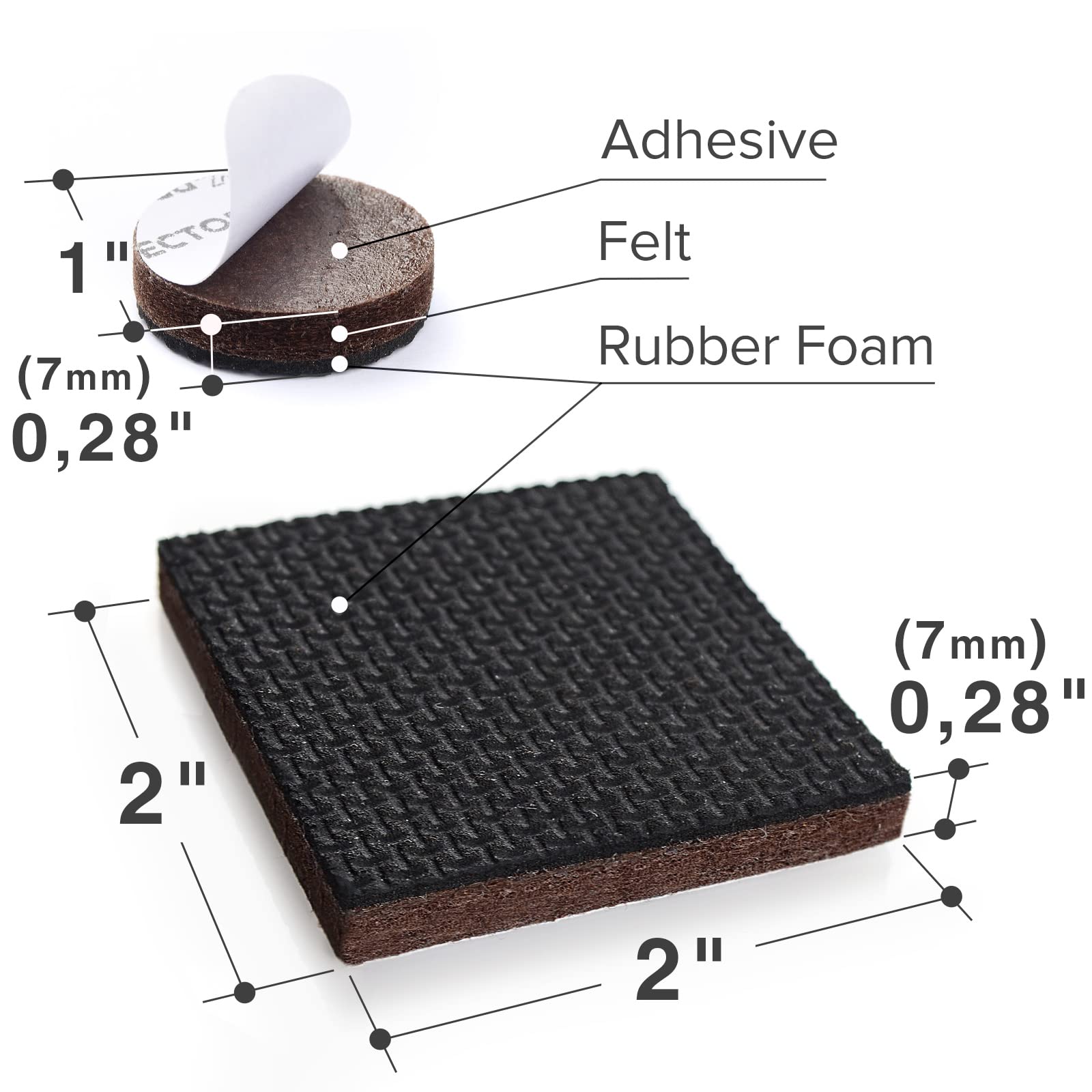 Non Slip Furniture Pads X-PROTECTOR - 32 pcs 1” Round + 16 pcs 2" Square Furniture Grippers! Rubber Feet Hardwood Floor Protectors for Furniture Legs - Couch Stoppers - Keep Furniture in Place!