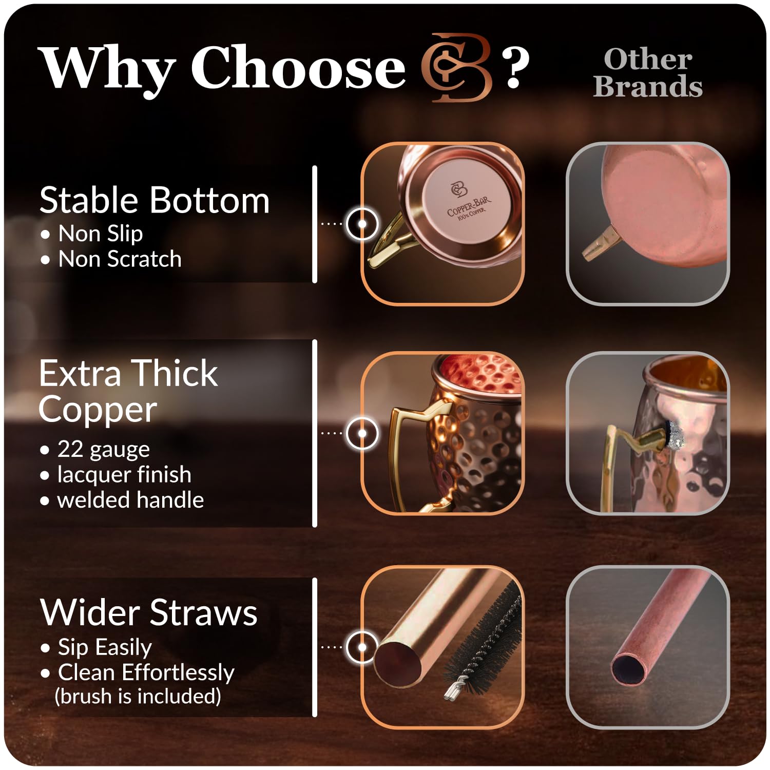 COPPER-BAR Moscow Mule Copper Mugs - Unique HANDCRAFTED Gift Set of 2, Hammered by Artisan, 100% Pure Solid Copper Cups 16oz for Drinking Water & Cocktails, Include 13 Pcs accessories & Special Opener