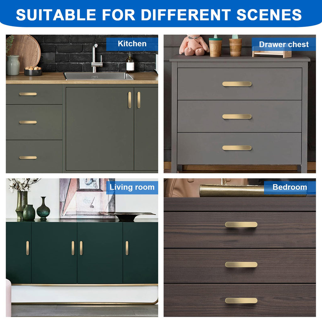 WEAVERBIRD 4 Pack Brushed Brass Cabinet Handles Drawer Pulls Furniture Cabinet Hardware Cupboard Closet Gold Handles Pulls, 3-3/4 inch (96mm) Hole Distance