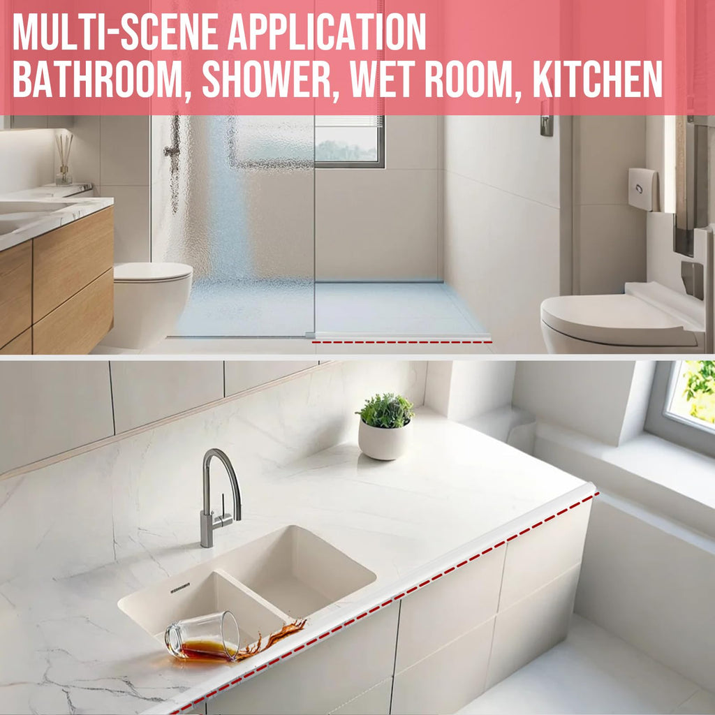 Shower Threshold Water Dam Barrier, 98 Inch Self-Adhesive Shower Water Dam for Bathroom Floor Dry and Wet Separation, Installs in Minutes Fits Kitchen Sink, Bathroom Floor, Shower Tray Applications