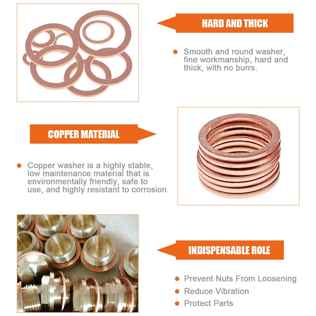 Rustark 320 Pcs Copper Flat Washers Assortment Kit Metric Sealing Washers M5 M6 M8 M10 M12 M14 M16 M20（12 Sizes）