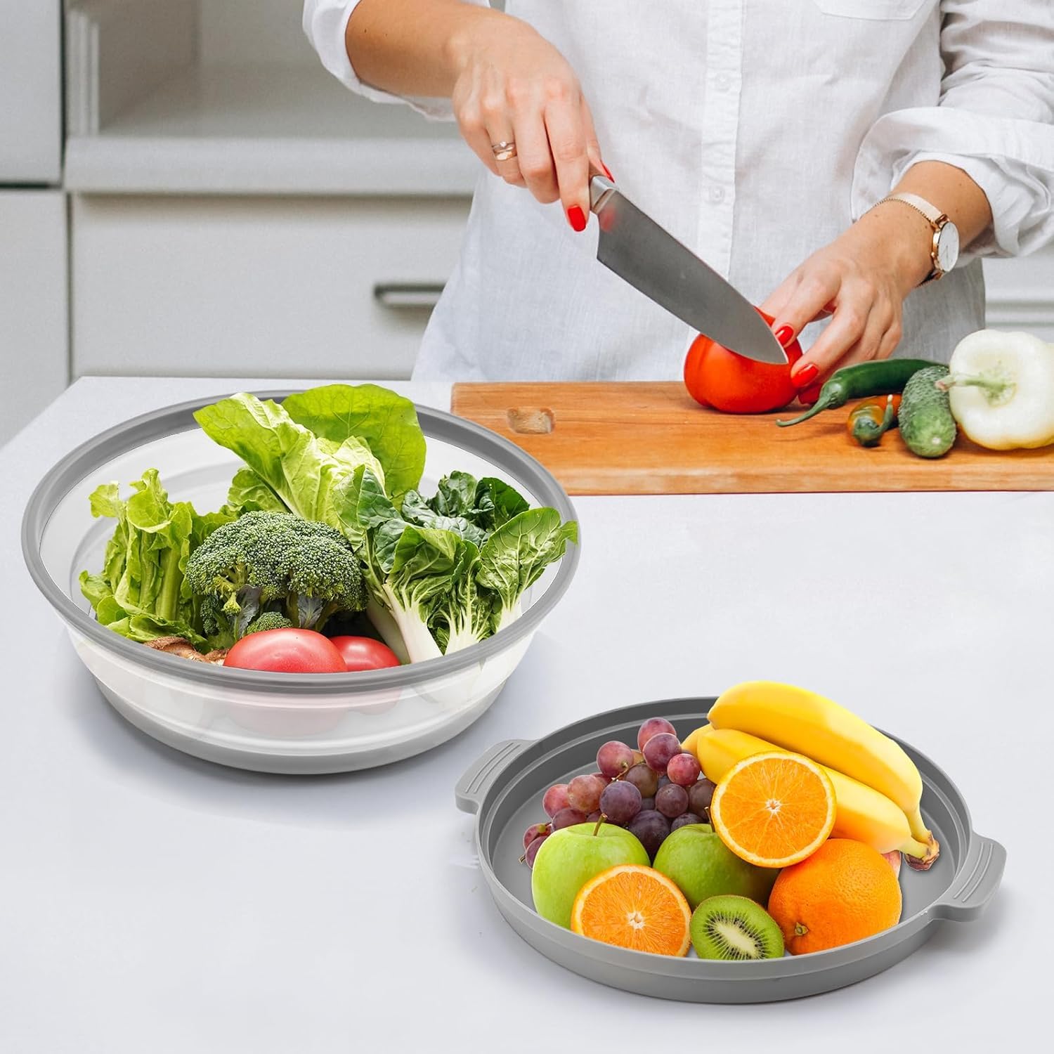 Oillase gray Microwave Splatter Cover for Food with Anti-scald Base Plate,Large Plastic & Silicone Vented Avoid Scalding Collapsible Guard Lid, Plate Holder & Kitchen Colander for Meal Prep-10.7 Inch