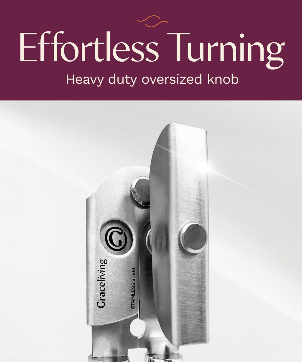 Graceliving Premium Multifunction Magnetic Manual Can Opener and Bottle Opener, Heavy Duty Stainless Steel Sharp Cutting Blade and Oversized Easy Turn Knob, Soft-Touch Handle, Kitchen Use, Mauve