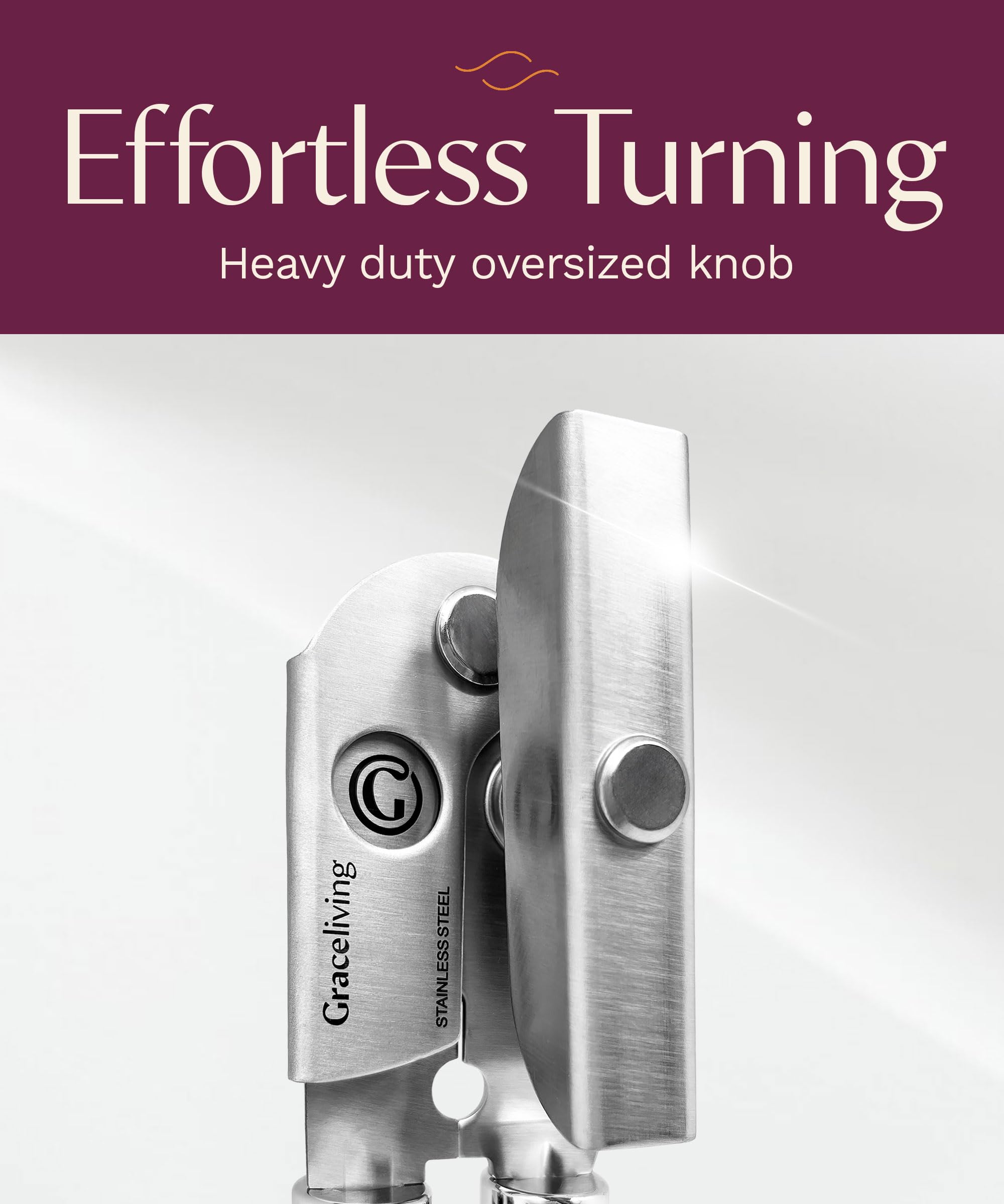 Graceliving Premium Multifunction Magnetic Manual Can Opener and Bottle Opener, Heavy Duty Stainless Steel Sharp Cutting Blade and Oversized Easy Turn Knob, Soft-Touch Handle, Kitchen Use, Mauve