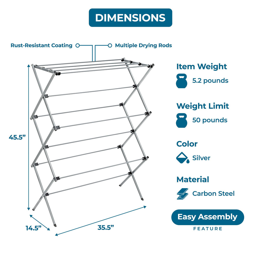 Honey-Can-Do Oversize Collapsible Clothes Drying Rack DRY-09066 Silver, 50 lbs