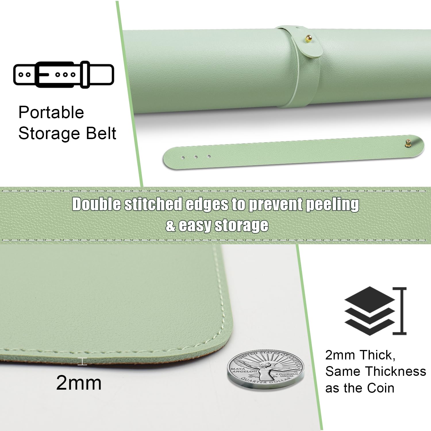 Non Slip Desk Mat, 31.5" x 15.7" PU Leather Desk Pad, Cork Desk Mat for Desktop, Desk Pad for Keyboard and Mouse, Ideal for Office and Home, Light Green