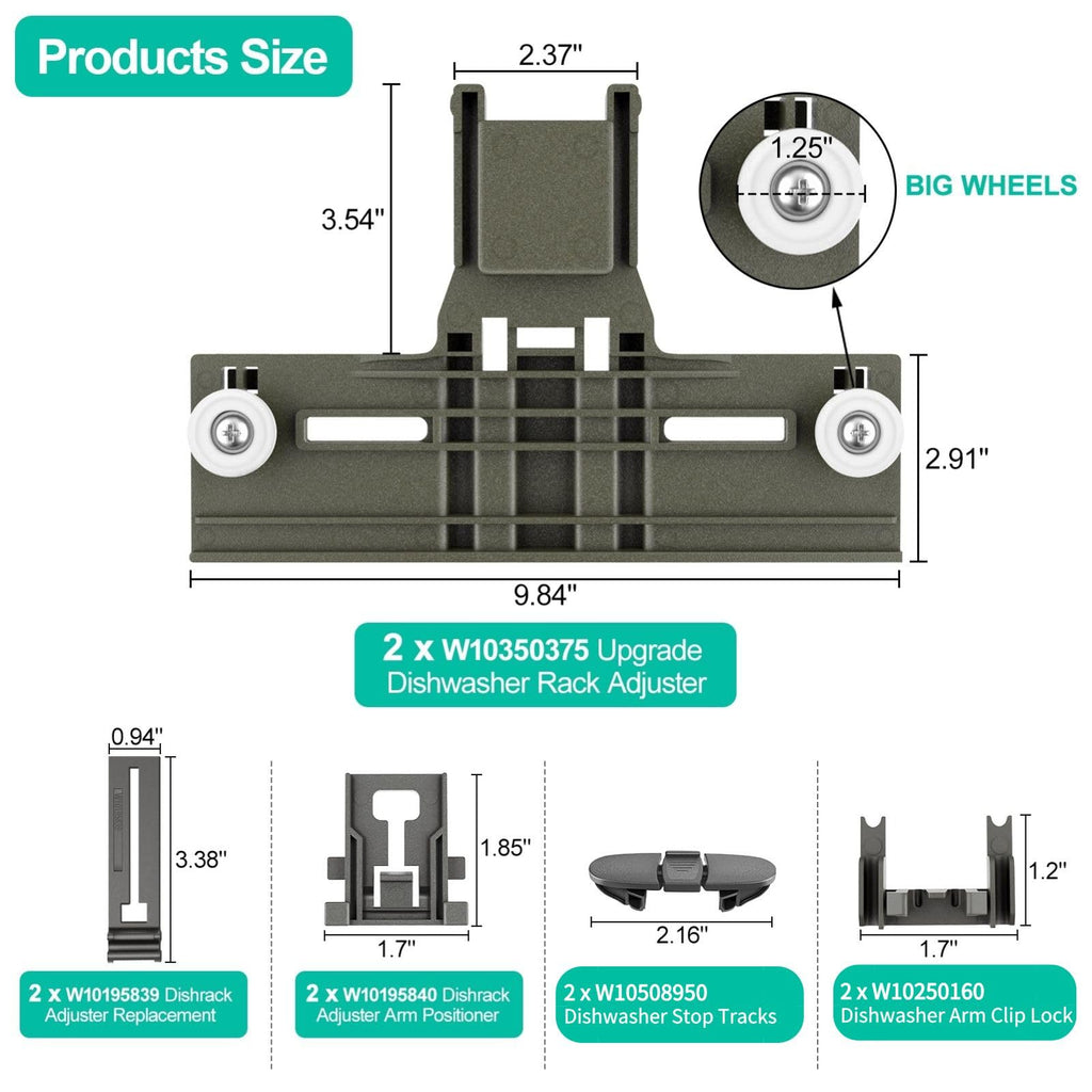 UPGRADED W10350375 Dishwasher Top Rack Adjuster Parts Replacement for Whirlpool Dishwasher Parts WDT730PAHZ0 WDT750SAHZ0 WDTA50SAHZ0 WDT970SAHZ0 Upper Rack Parts,Fits Kenmore Dishwasher Top Rack Parts