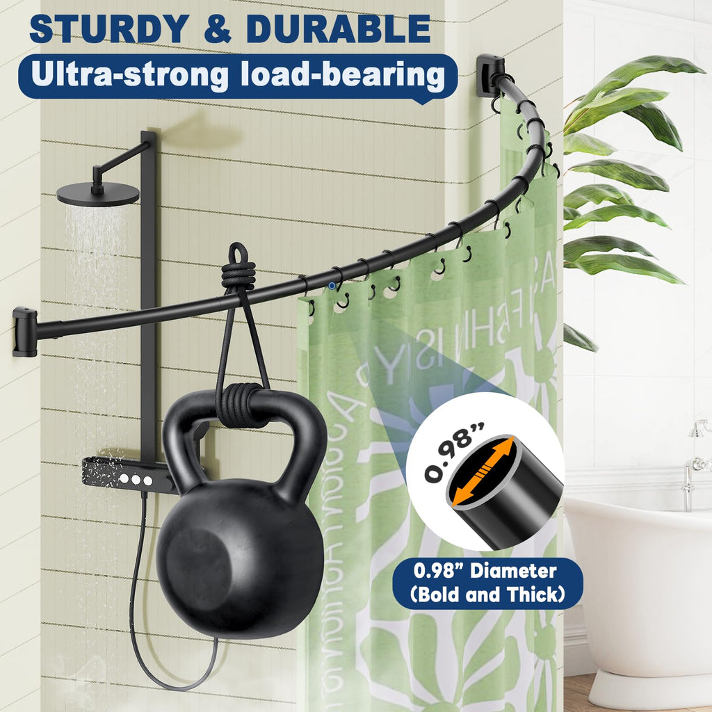 Abiglifty Curved Shower Curtain Rod, 43-78 Inches Adjustable Curved Shower Rod, Shower Curtain Rod, Round Extra Wide Shower Rod for Bathroom, Bathtub, Stall, Need to Drill, Black (43-78 Inches)