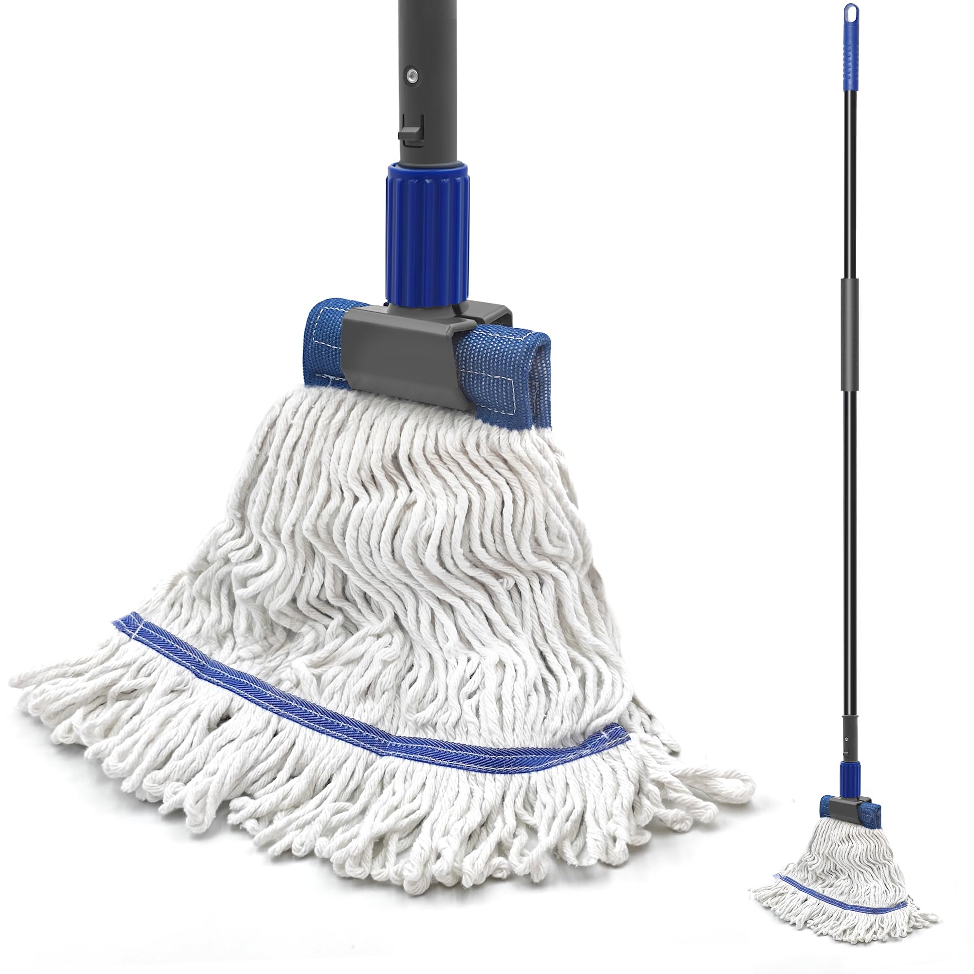 TidyBliss Commercial Mop Heavy Duty, 57.5 inches Long Handle Large Looped-End Industrial String Mop Professional Dry Wet Cotton for Cleaning Concrete Tile Hardwood Floor Shop Office Garage