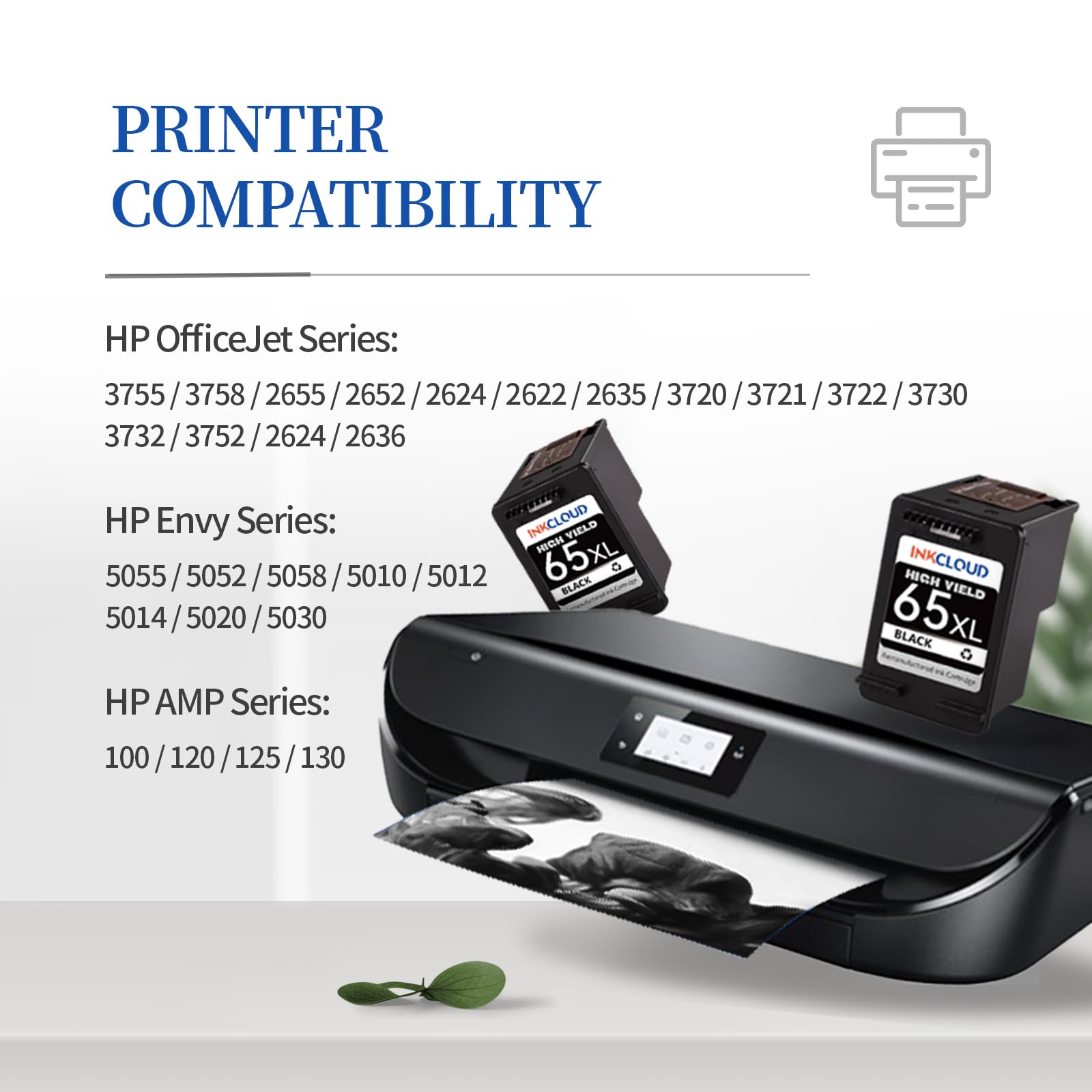 INKCLOUD Compatible Ink Cartridge Replacement for HP Ink 65 65XLBlack Ink Cartridges for HP 3772 3755 3700 3722 3752 2600 2622 2652 5055 5000 5070 5052 5014 (Black, 2Pack)