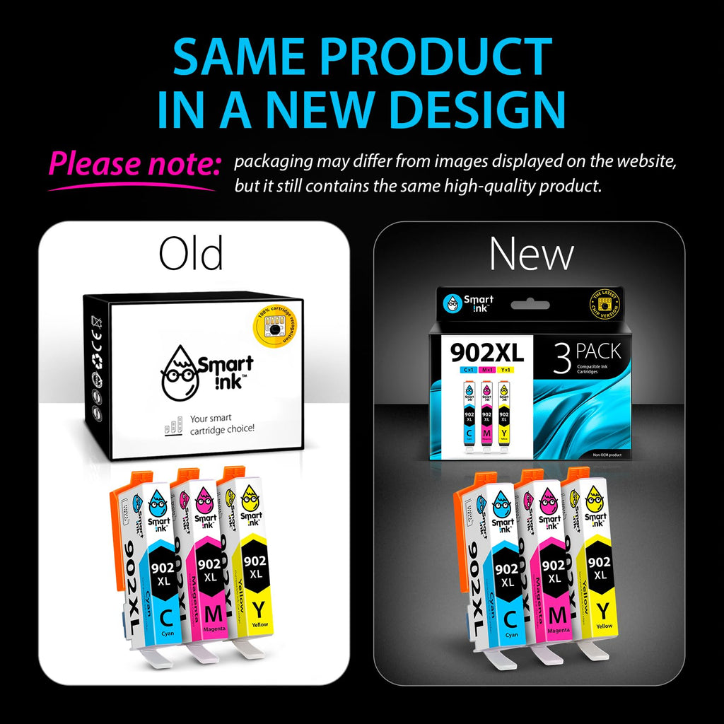 Smart Ink Compatible Ink Cartridge Replacement for HP 902 XL 902XL (C/M/Y, 3 Pack) with Advanced Chip Technology to use with OfficeJet 6951 6954 6956 6958 6962 6950 OfficeJet Pro 6968 6974 6975 6960