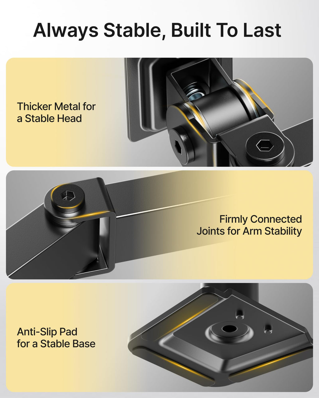 monTEK Stable Dual Monitor Stand for 17"–32” Computer Screens, Heavy-Duty Desk Mount with 22 lbs per Arm, Fully Adjustable Brackets and Arms, Clamp/Grommet Base, VESA 100×100mm Max