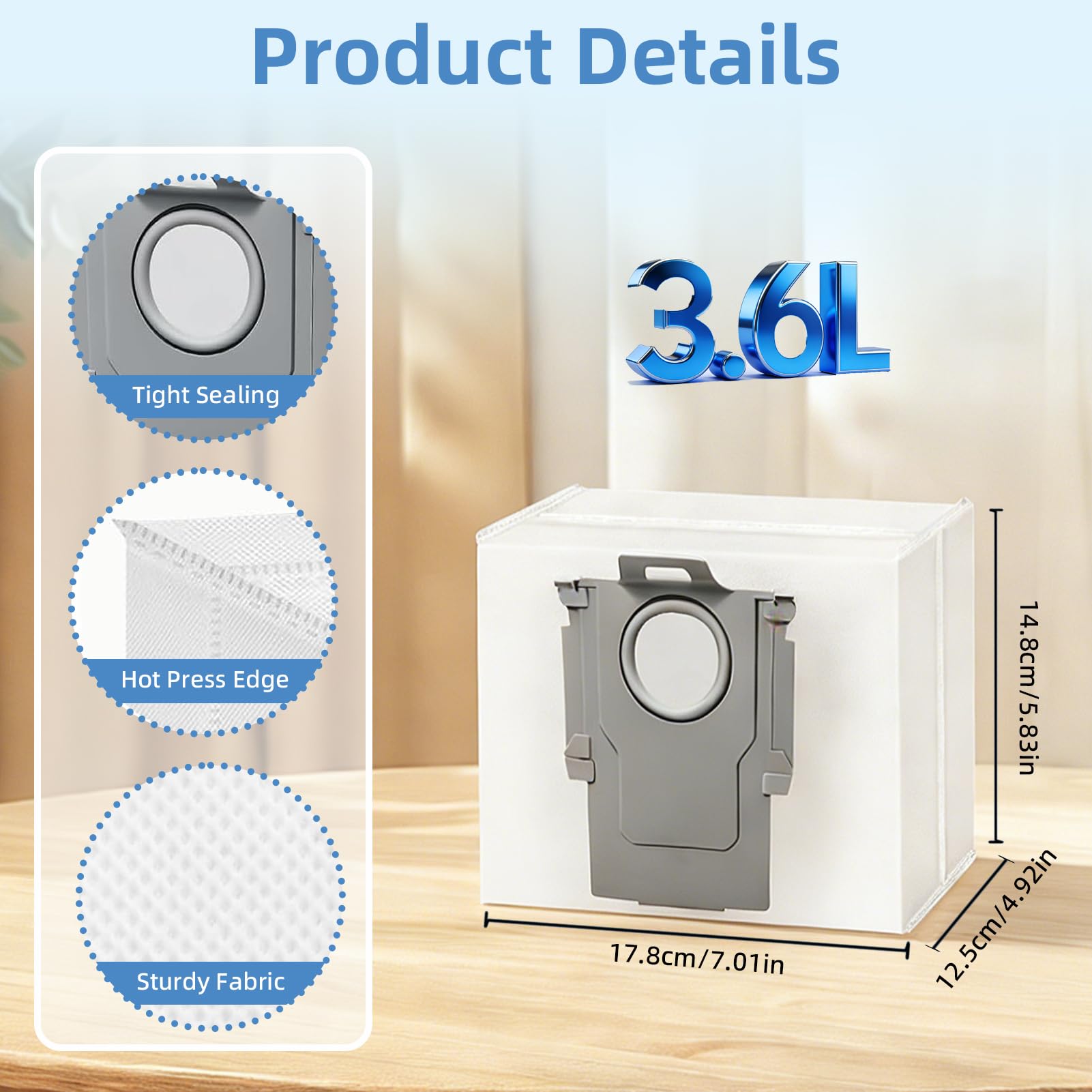 18pcs Q5 Q7 Disposable Dust Bags for Roborock Q5+/Q5 Max+/Q5 Pro+/Q7/Q7+/Q7 Max+/Q7 M5/S7 MaxV Ultra/S8/S8+/Q8 Max+/S8 Pro Ultra/Q10 S5+/Q10 X5/T8 Robot Vacuum, 3.6L Dust Bag Replacement Parts