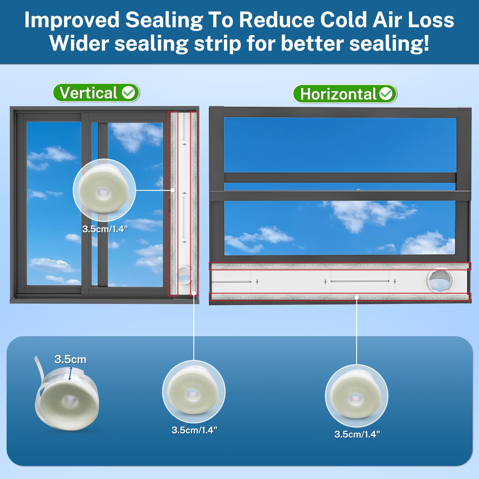 Portable ac Window Vent Kit with Universal Coupler, Insputer New Adjustable Air Conditioner Window Seal Kit for Sliding Window, Fit for AC with 5.9 & 5.1 Inch Diameter Exhaust Hose(3 Pcs)