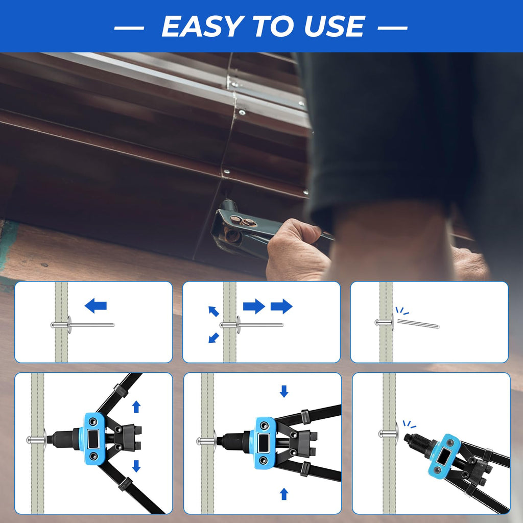 Besitu 210Pcs Pop Rivets Assortment Kit, 1/8" 3/16" 1/4" Large Flange Solid Rivets Set Aluminum Grip Stainless Steel Mandrel Blind Rivets for Metal Heavy Duty