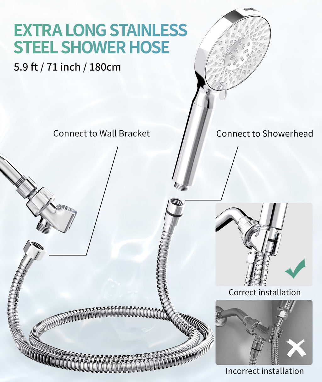 Filtered Shower Head with Handheld, High Pressure 9 Spray Mode Chrome Showerhead with Filters,Detachable Shower Head,Water Softener Filters Beads for Hard Water -Remove Chlorine