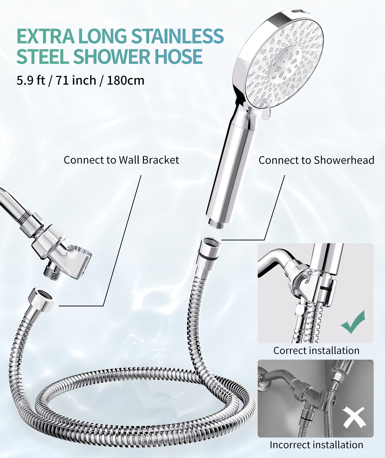 Filtered Shower Head with Handheld, High Pressure 9 Spray Mode Chrome Showerhead with Filters,Detachable Shower Head,Water Softener Filters Beads for Hard Water -Remove Chlorine