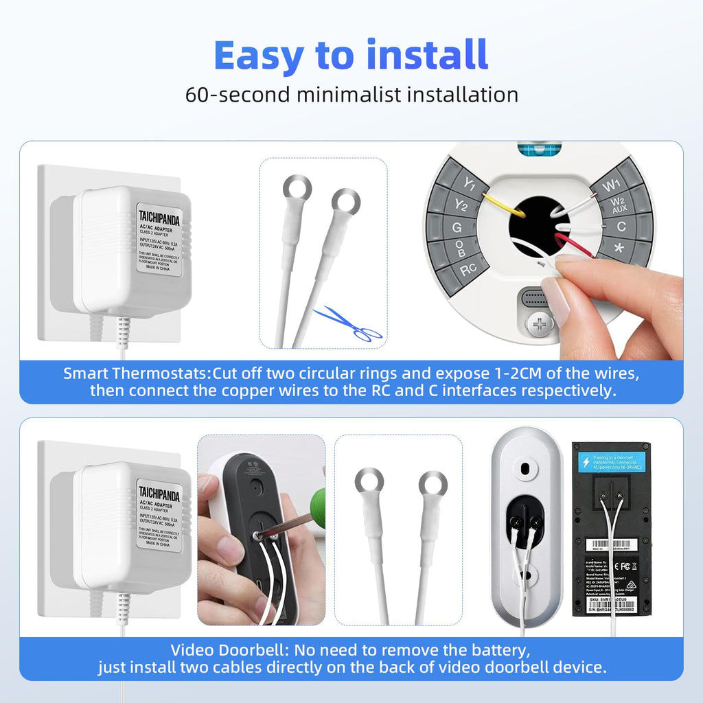 24V Doorbell Transformer, 500MA AC Adapter for All Ring Video Doorbell Versions, 18ft Doorbell Power Supply, Power Cable Compatible with Ring, Nest, Wyze, and Eufy Doorbells