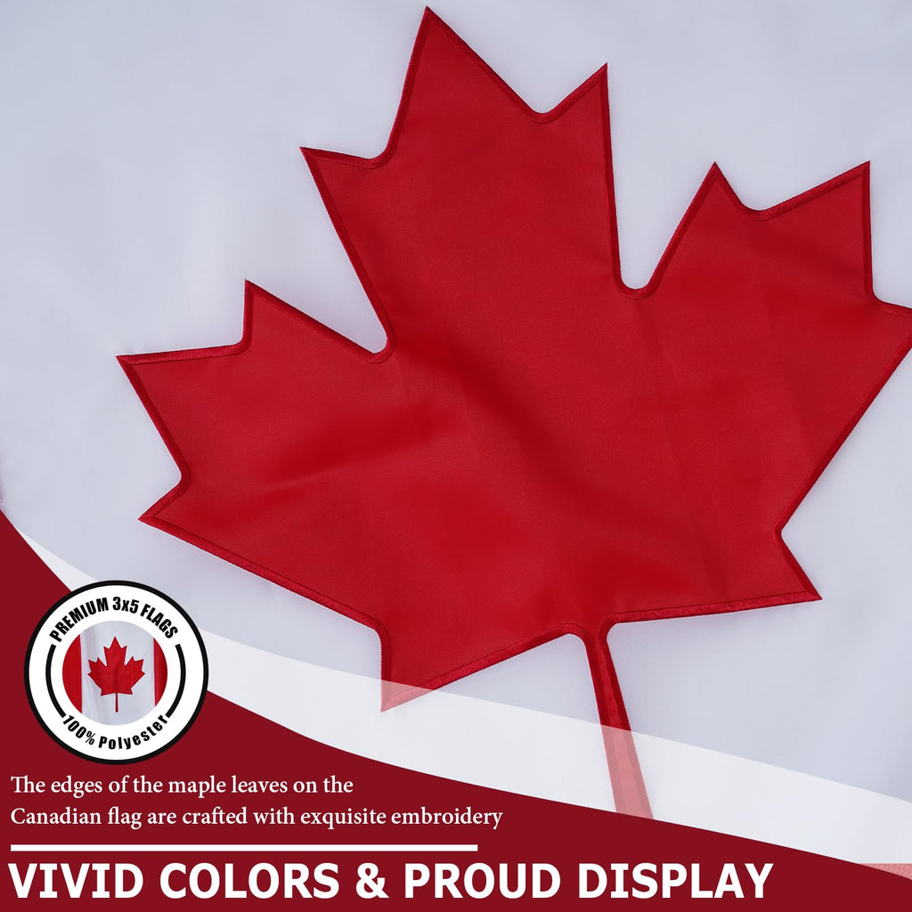 FLAGWIN Canada Flag 3x5 FT, Canadian Flags Heavy Duty Polyester Embroidered Maple Leaf with Brass Grommets, Vivid Color and Fade Resistant Canada Banner Flag for Indoor/Outdoor