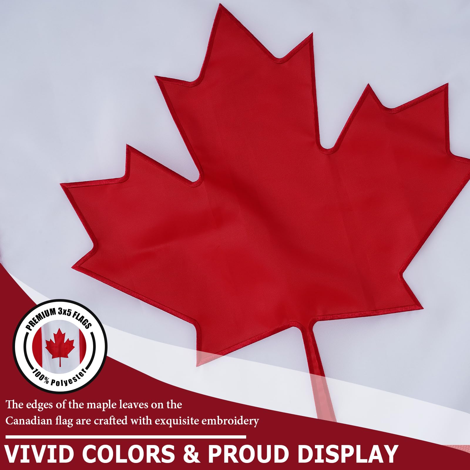FLAGWIN Canada Flag 3x5 FT, Canadian Flags Heavy Duty Polyester Embroidered Maple Leaf with Brass Grommets, Vivid Color and Fade Resistant Canada Banner Flag for Indoor/Outdoor