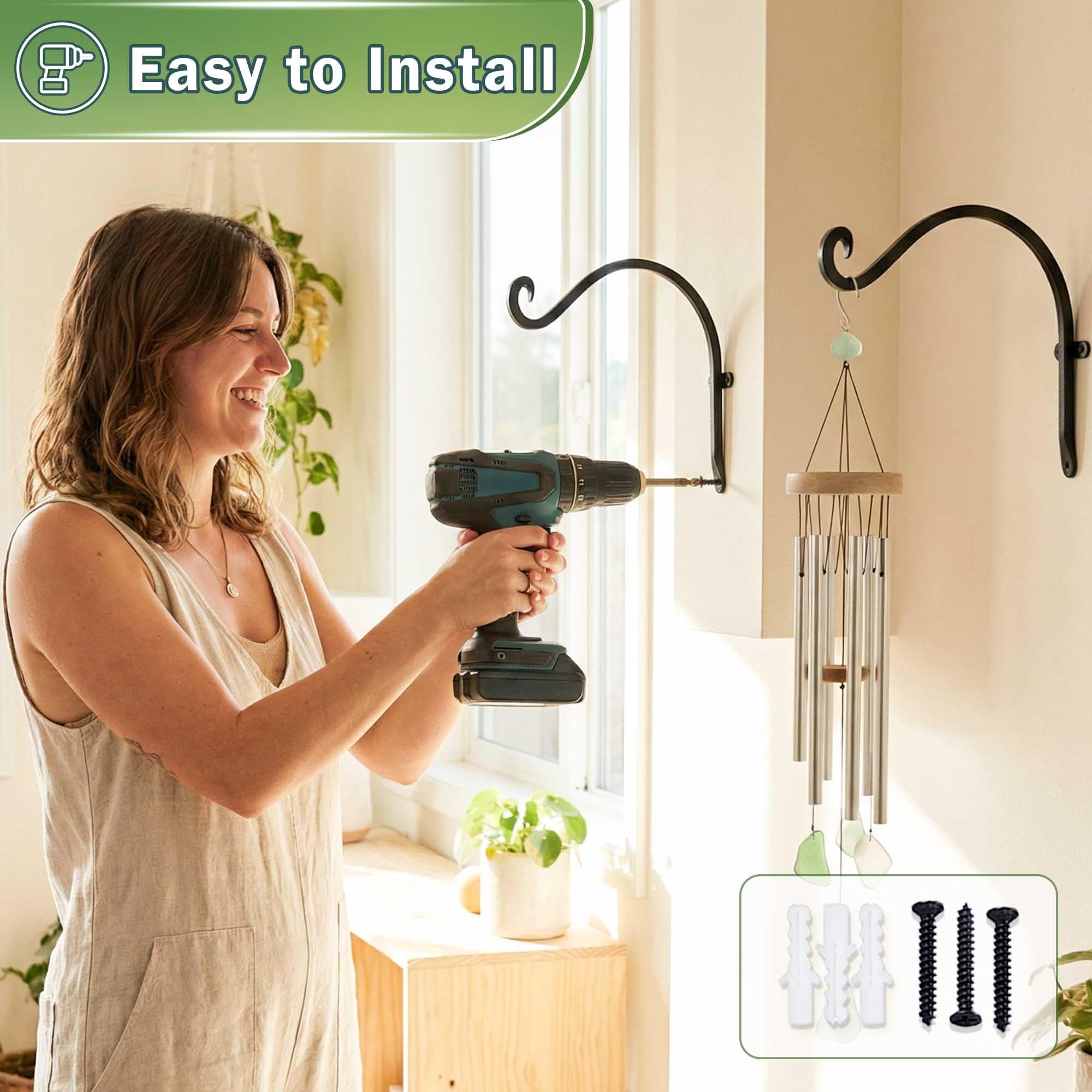 AJART Ceiling Hooks for Hanging Plants: Iron Plant Hanger for Wall Moun (Black 12inch, 12 Inch)