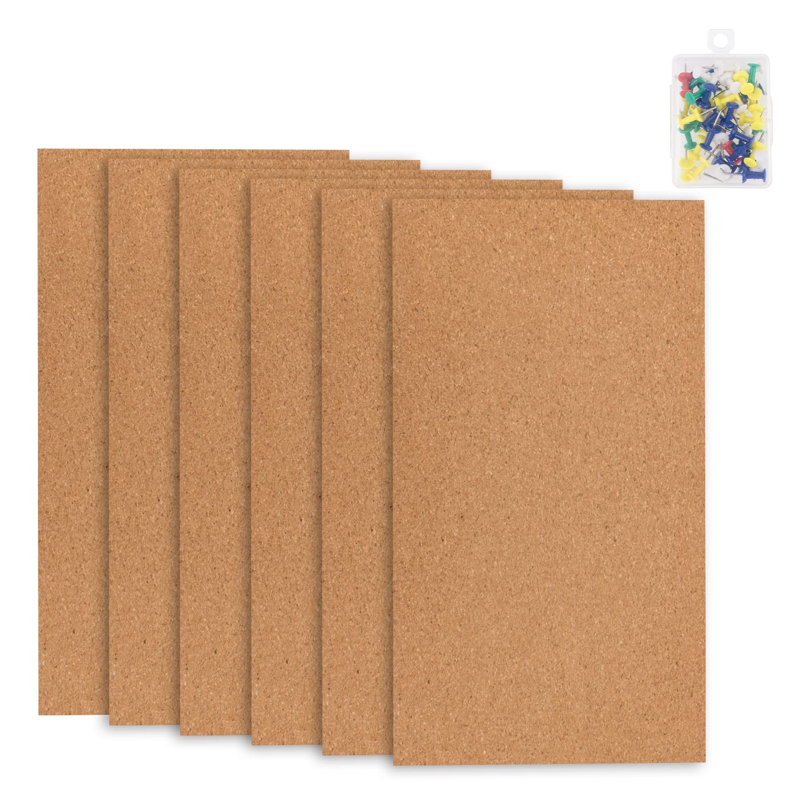 6 Pack Cork Bulletin Board,1/2" Thick Cork Boards Frameless Cork Tiles,Self-Adhesive Corkboards Wall Decor Cork Board Tiles with 50 PCS Pushpins for Office, School and Home(17 x 8 Inch)