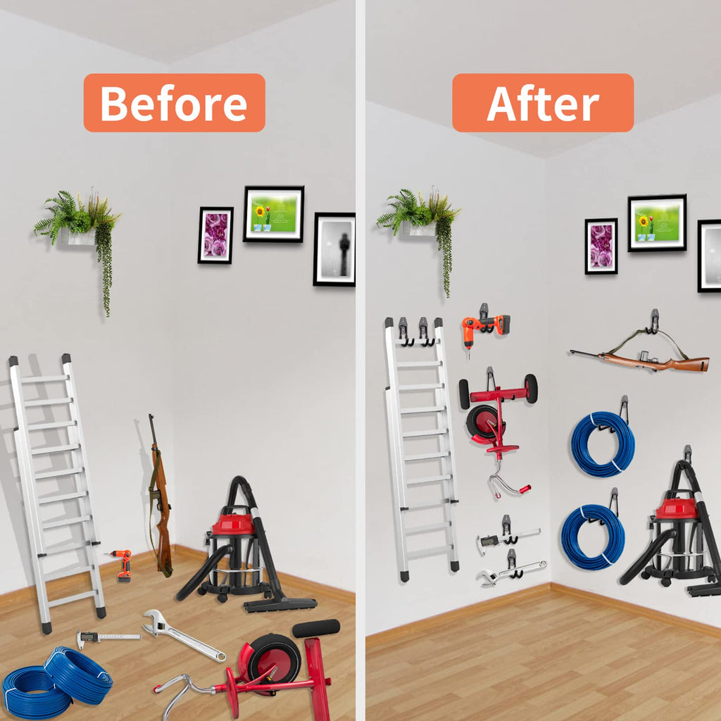 Garage Hooks Heavy Duty Utility Steel with Anti-Slip Coating Wall Mount Storage Organizer for Hanging Power and Garden Tools, Ladders, Hose, Bikes, Ropes, Bulk Items, and More (12 Pack Orange)