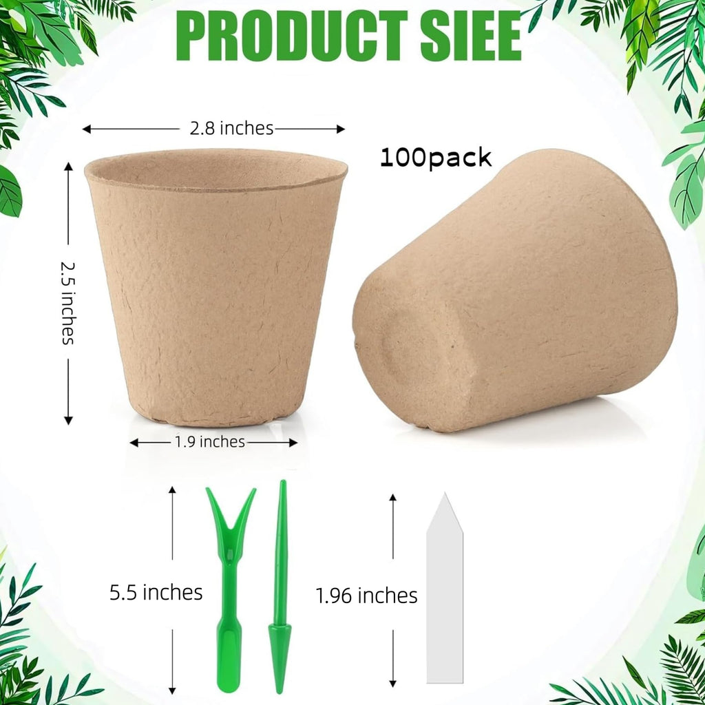 100-Pack 2 Inch Peat Pots for Seedling with Plant Labels, Biodegradable Seed Starter Pots, Plant Cups with Mini Seedling Tools for Garden Germination Nursery Pot