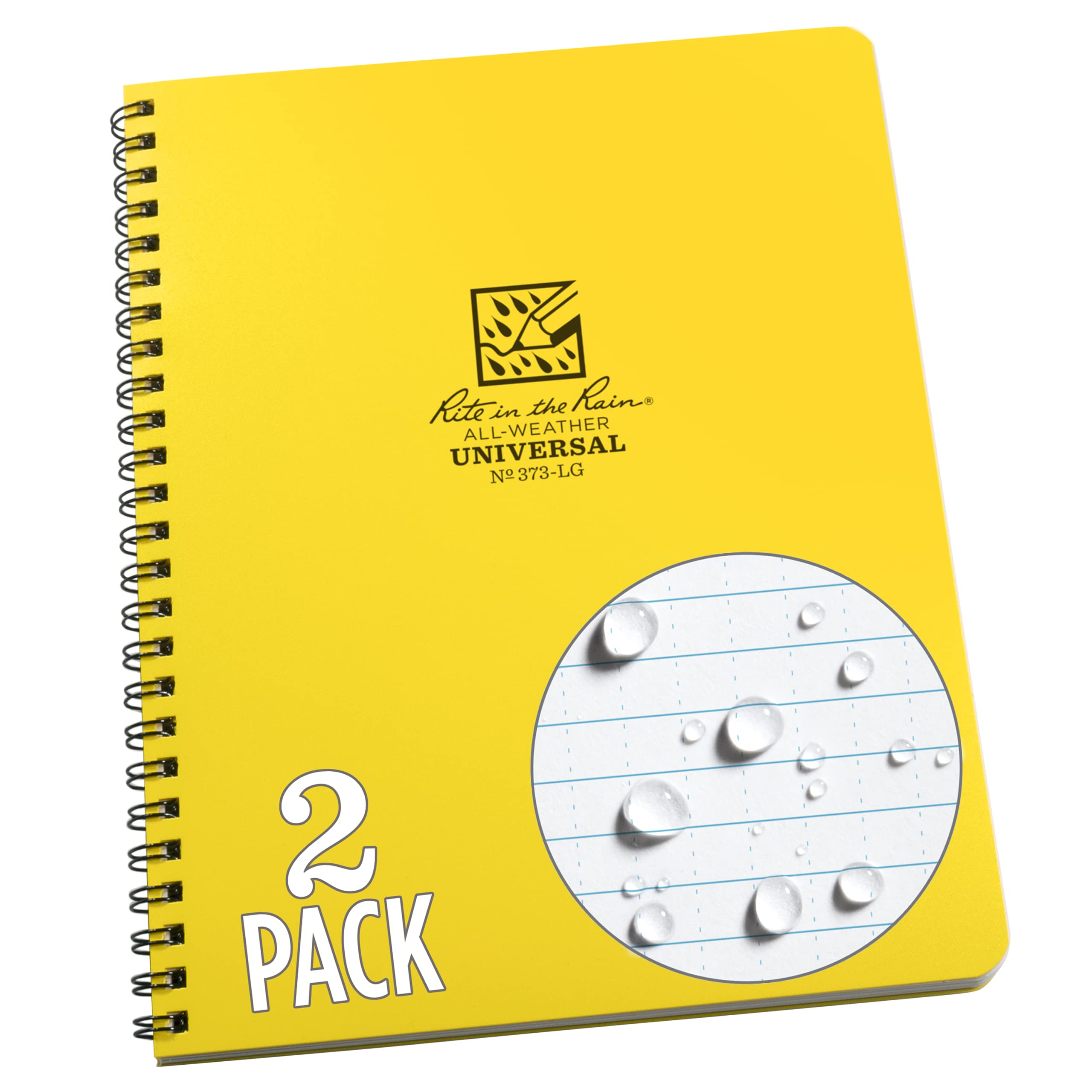 Rite in the Rain Weatherproof Side Spiral Notebook, 6.625" x 8.5", Yellow Cover, Universal Pattern, 2 Pack (No. 373-LGL2)