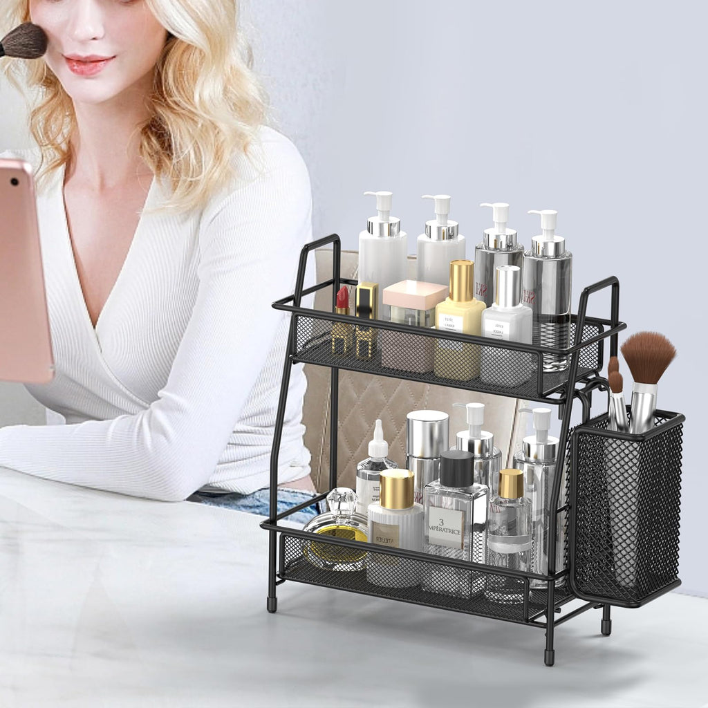 LEMIKKLE Bathroom Organizers Countertop, Make-up Shelf Organizer Counter, Spice Rack VanityOrganizer Storage for Bathroom/Kitchen/Bedroom (Black)