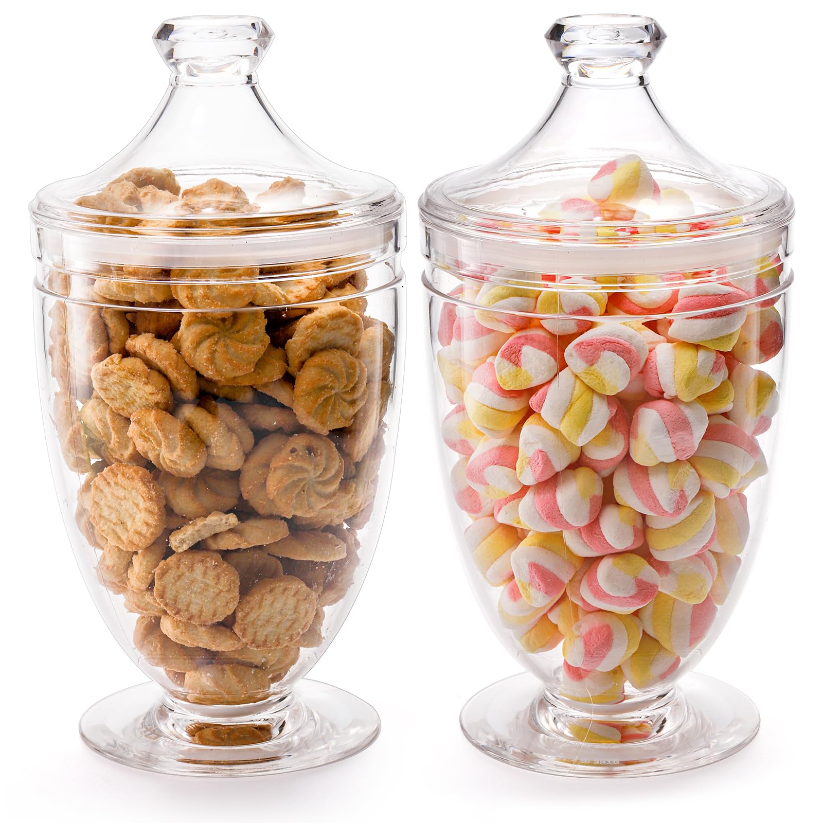 Hacaroa 2 Pack Acrylic Apothecary Jars with Airtight Lids, 40oz Clear Plastic Candy Buffet Jars, Decorative Bathroom Container for Bath Salt, Changing Table,