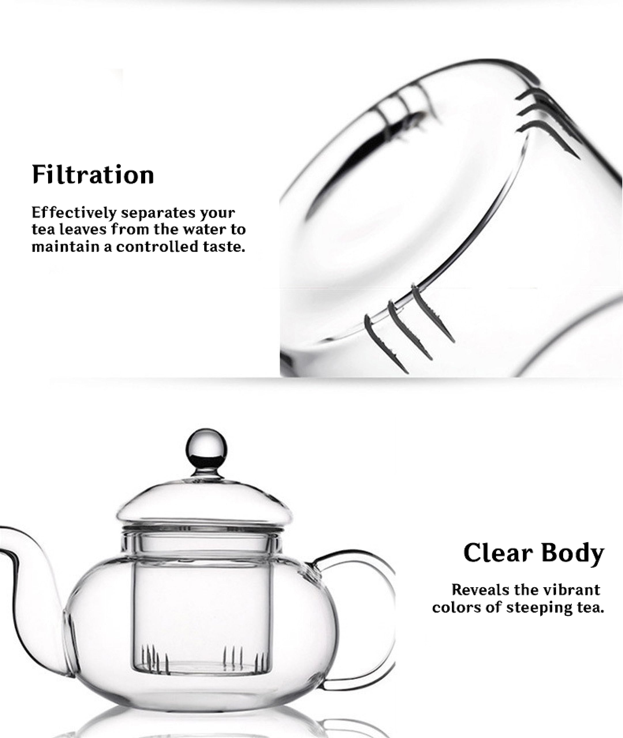 Cuisiland Elegant 800ml Removable Glass Filter Borosilicate Glass Teapot