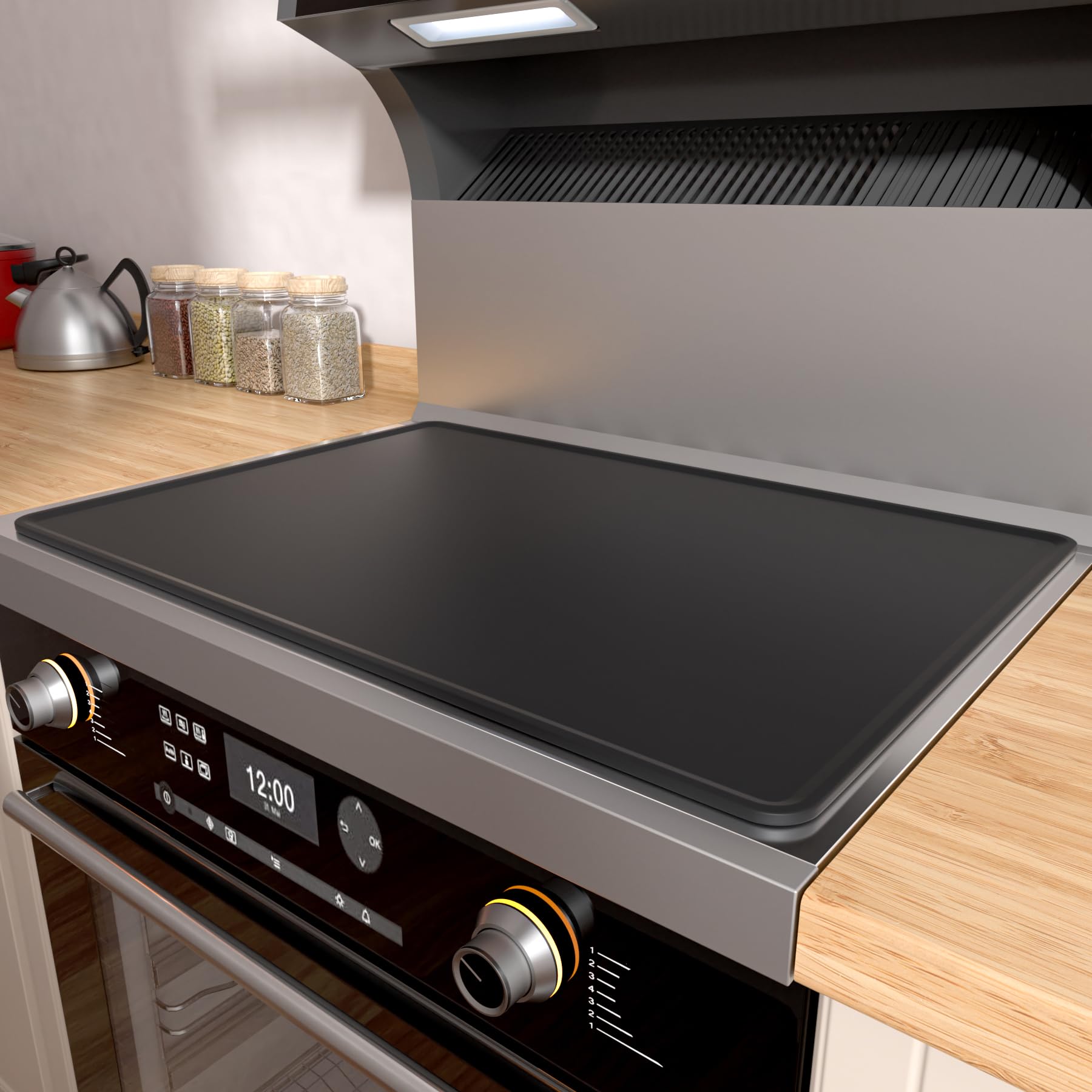 Iycnkok Silicone Stove Top Protector Cover - Upgraded 30" x 21" Cooktop Oven Burner Mat - Glass RV Induction Countertop Protector Dish Drying Mat - Black