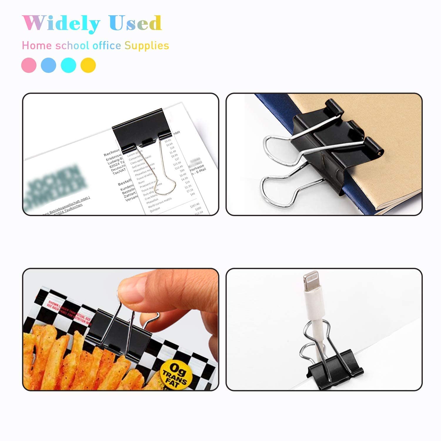 Large Binder Clips Width 1.6 Inch Capacity 0.66 Inch Black 72 pcs, Binder Clips 41mm for Teacher School Office and Business