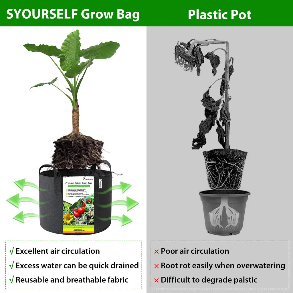 SYOURSELF 6 Pack Grow Bags 5 Gallon Fabric Pots ,Thickened Nonwoven Grow Bag with Handles ,Fabric Pots for Vegetable Flower Tomato Potato Garlic Indoor Outdoor Plants +6 Waterproof Garden Lables