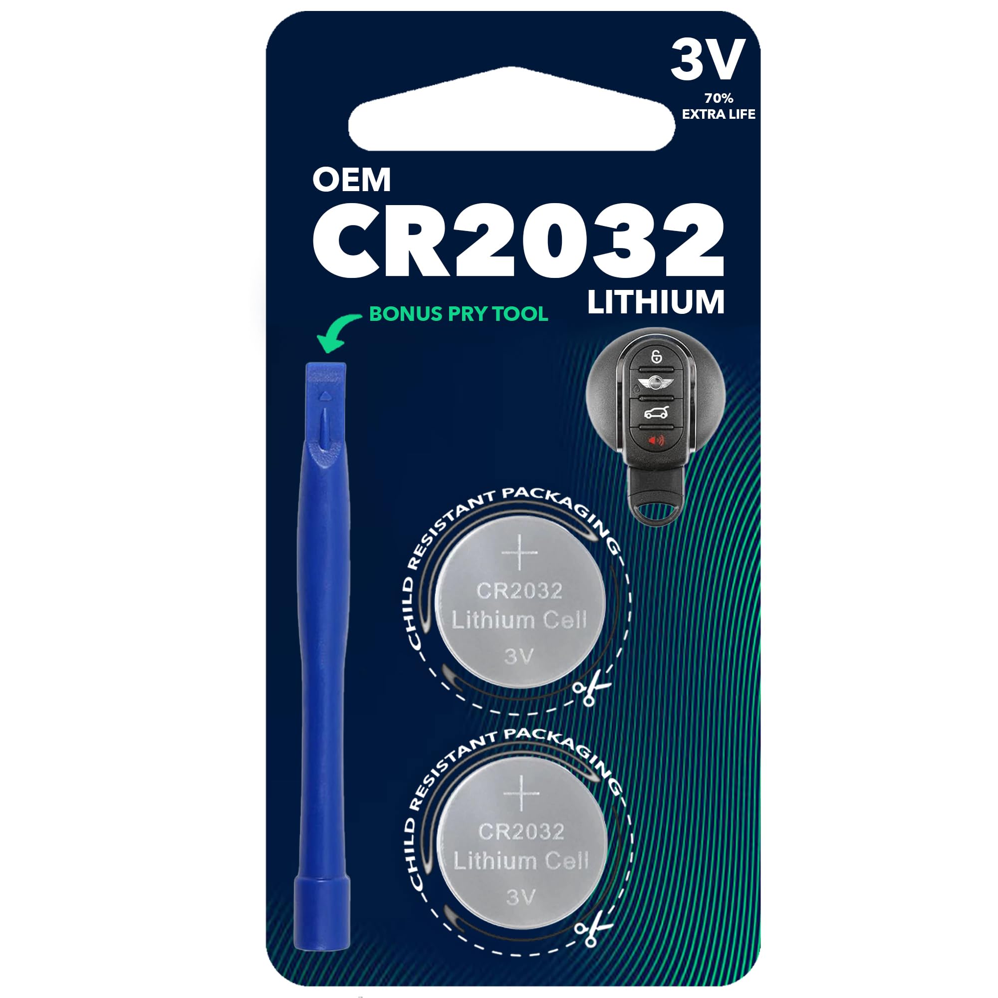 CR2032 OEM (with Tool) Remote Key Fob Battery for Mini fits 2015-2024 Cooper Cooper S Clubman Countryman, 2-Pack