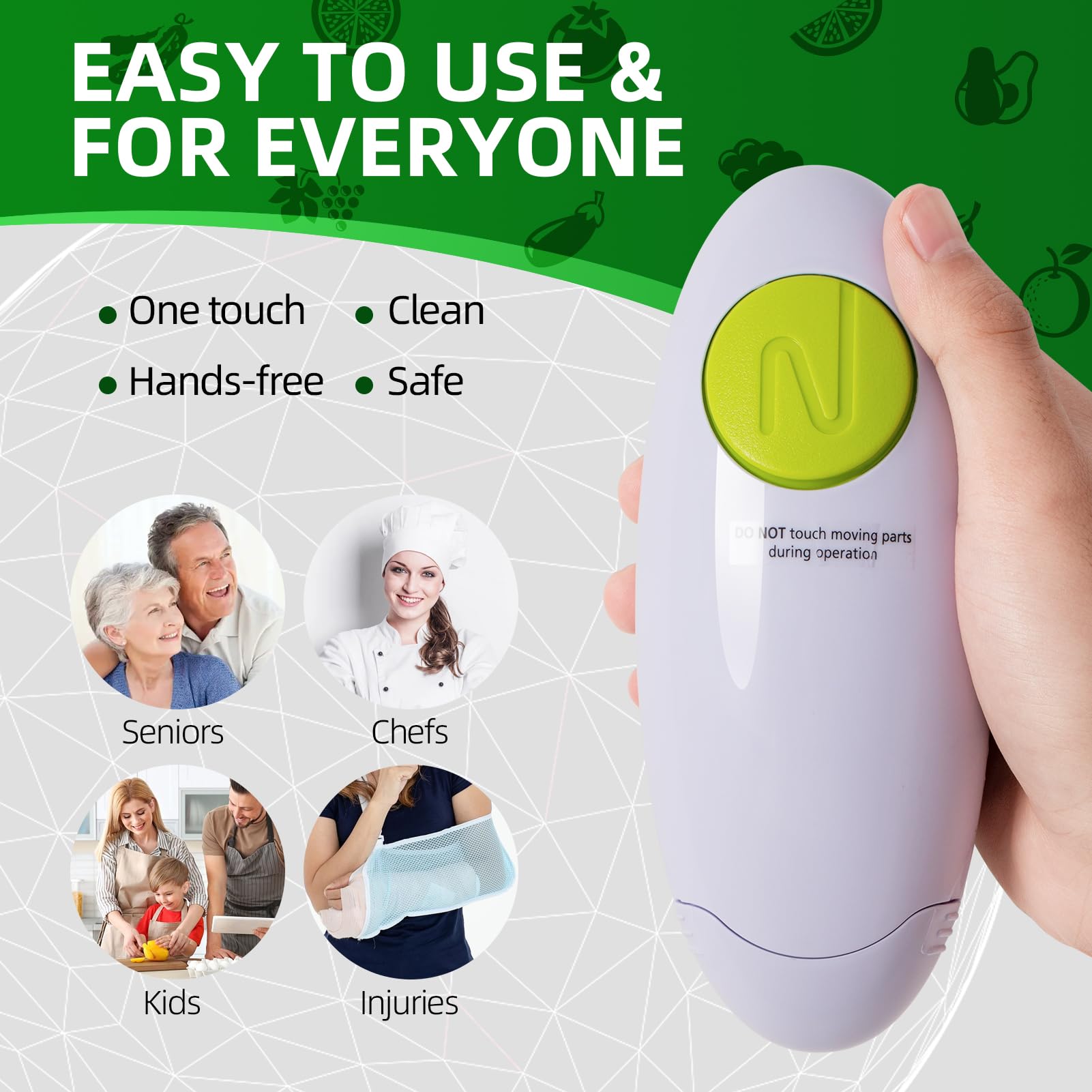 YUET Electric Jar Opener - Portable, Strong, and Hands-Free Automatic Opener for New Sealed Jars - Kitchen Gadget Tool with Large Push Button and Sharp Edge-Free Design (White)