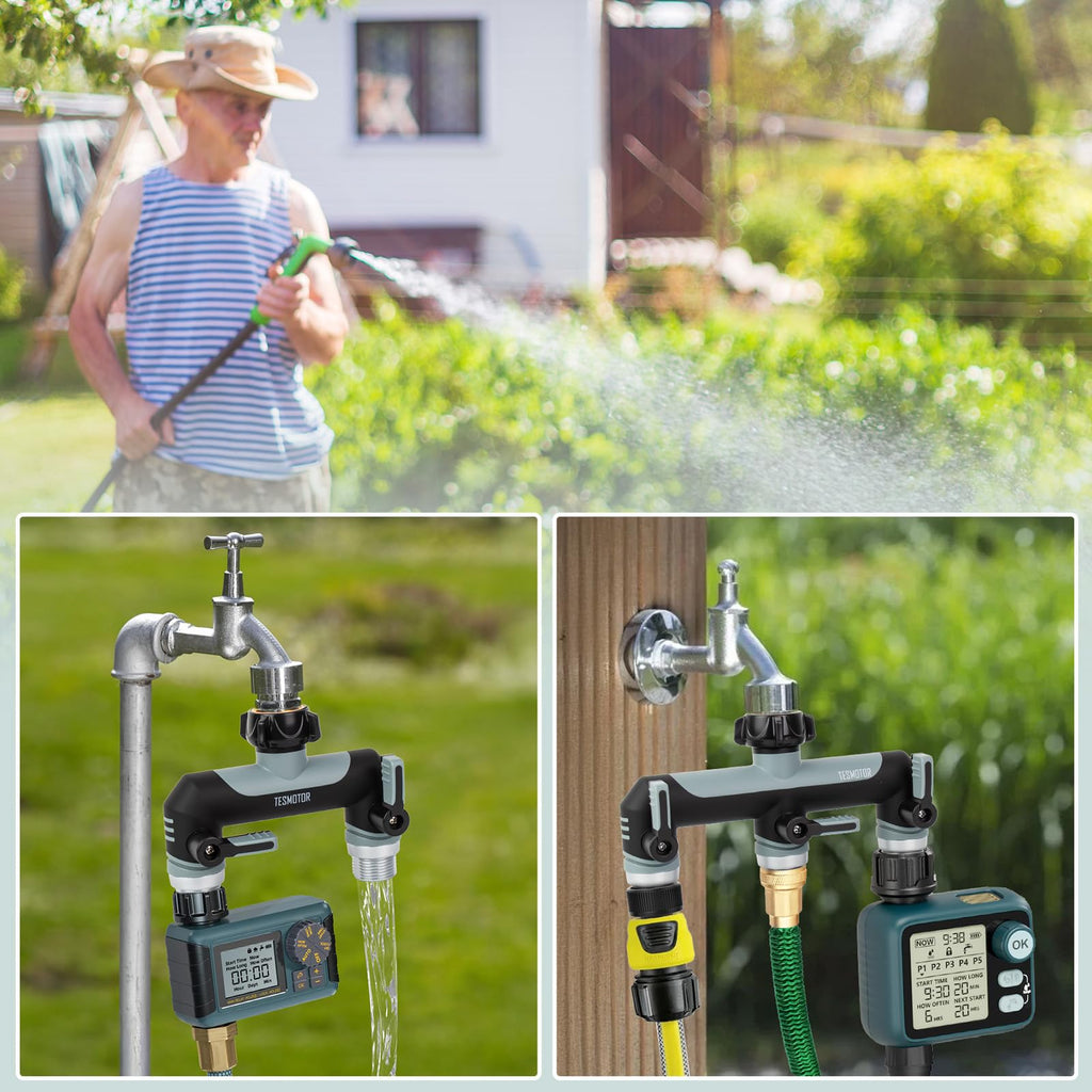 Tesmotor 2-Way Tap Splitter, 3/4 Inch 2 Way Hose Tap Splitter with 2 Individual Valves for Garden Kitchen Faucet