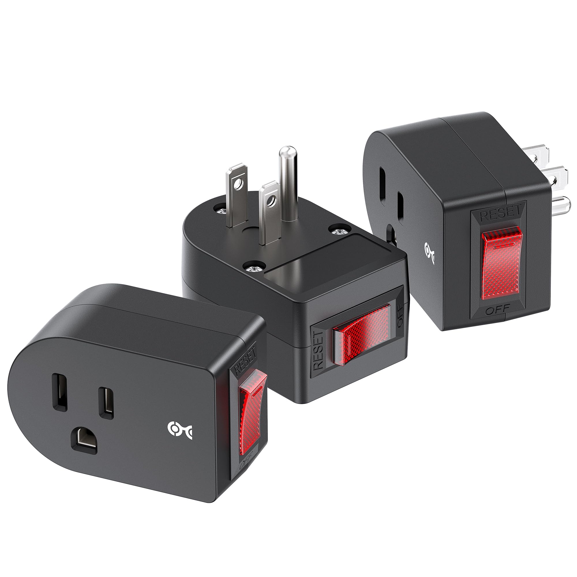 Cable Matters 3 Pack Grounded Outlet with ON Off Switch, Single Outlet Switch / Plug Switch in Black