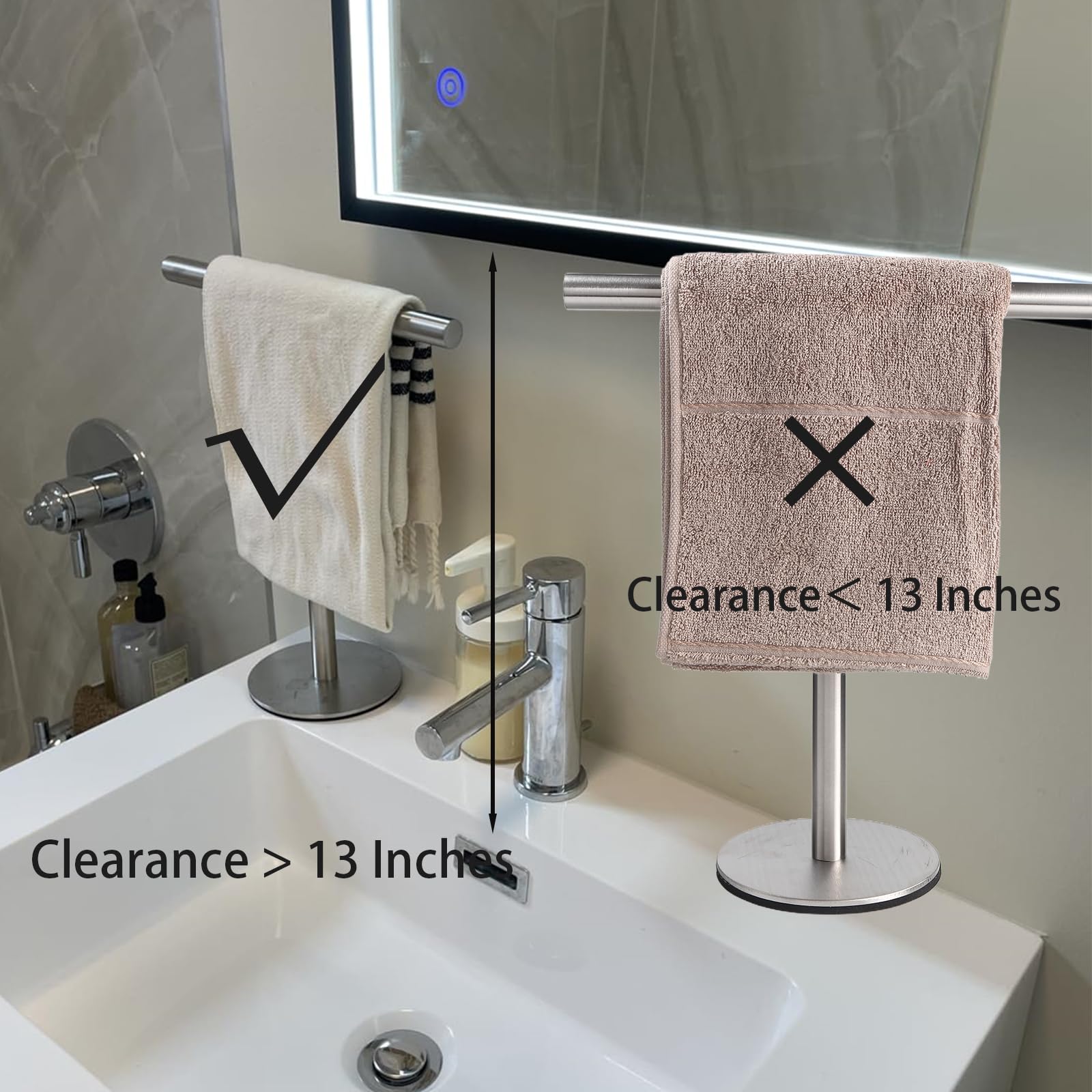 Bathroom Hand Towel Holder Stand，T-Shape Hand Towel Holder Stand SUS304 Stainless Steel for Bathroom，Kitchen or Vanity Countertop