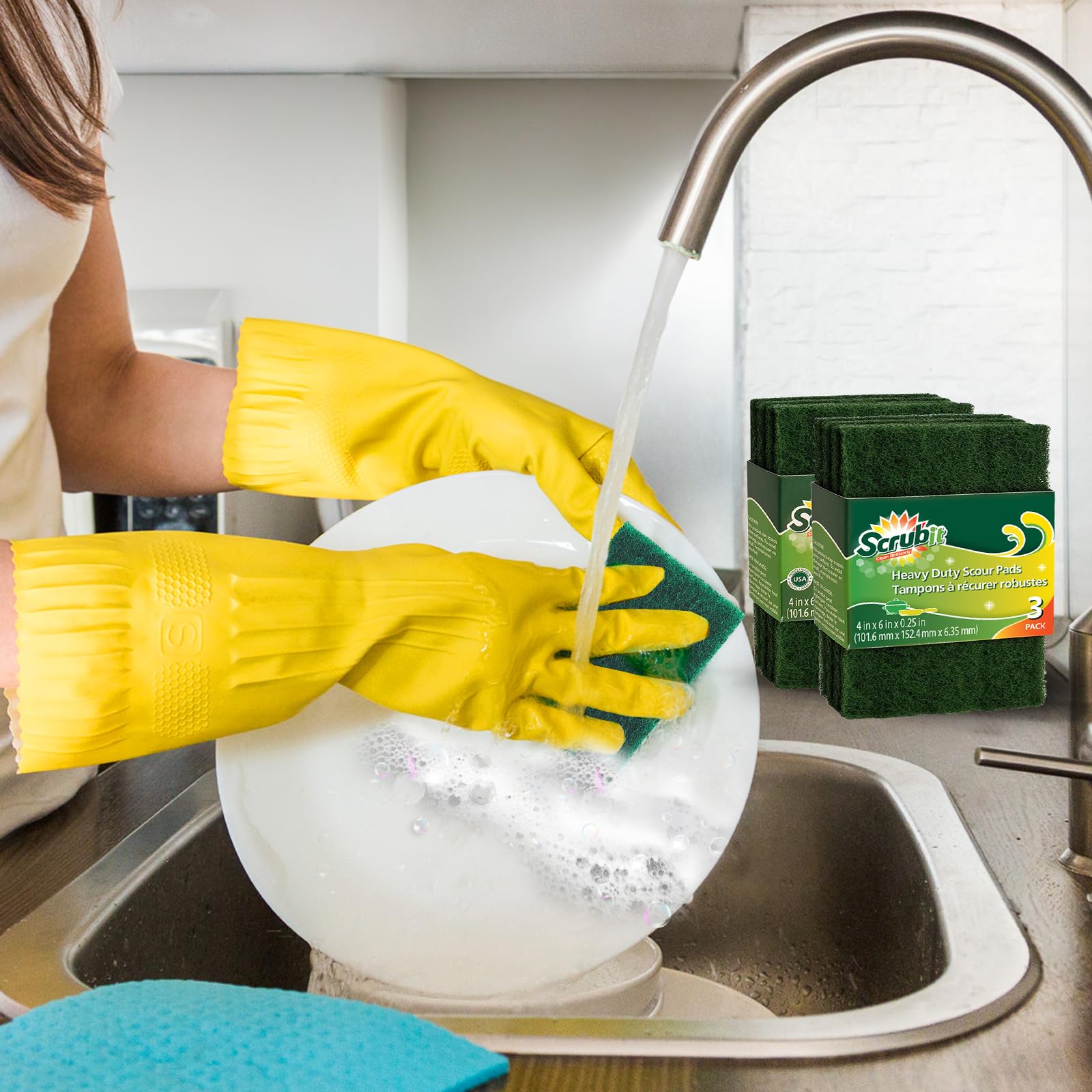 SCRUBIT Scouring Pads - Heavy Duty Scrub Pads for Cleaning Dishes - Non-Scratch - Reusable - Green (100, Green)