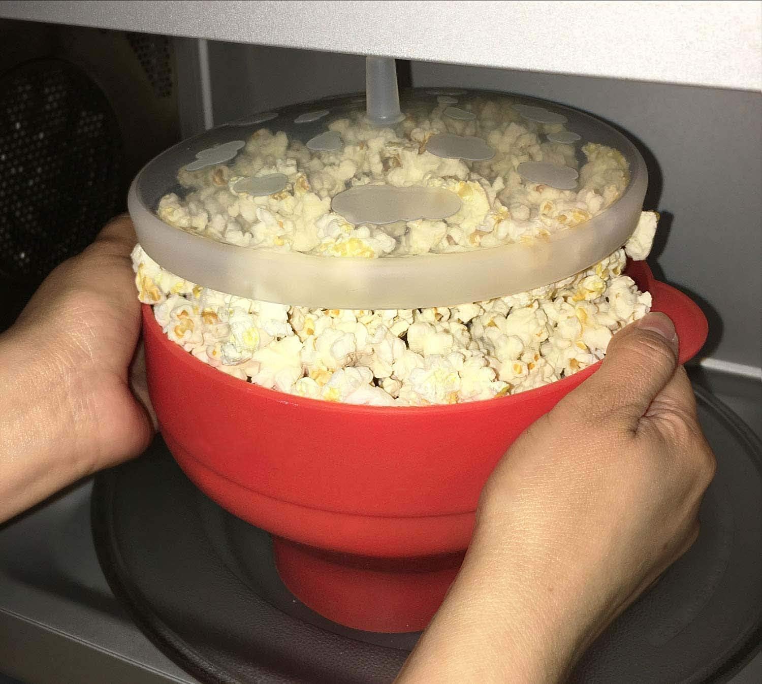 Yomitek Microwave Popcorn Popper, Silicone Hot Air Popcorn Maker Bowl Collapsible with Lid for Home, DIY Popcorn Bucket,No Oil Healthier,PVC & BPA Free- Healthy Instant Kernels Popping (Red)