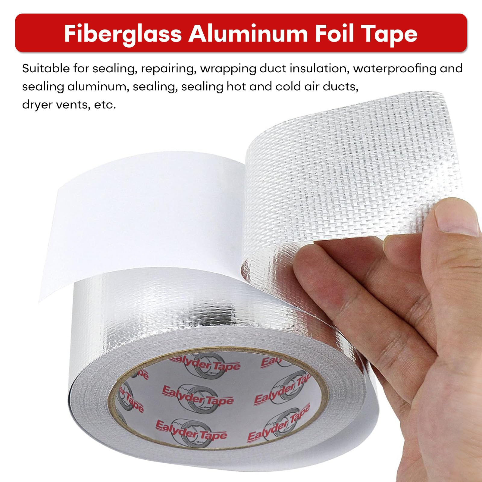 Ealyder Tape 4in x 82ft Adhesive Aluminum Foil Heat Shield Tape, Fiberglass Thermal Insulation Reflective Material for Pipe, Duct, Exhaust, HVAC and High Temp Protection, 5.91MIL