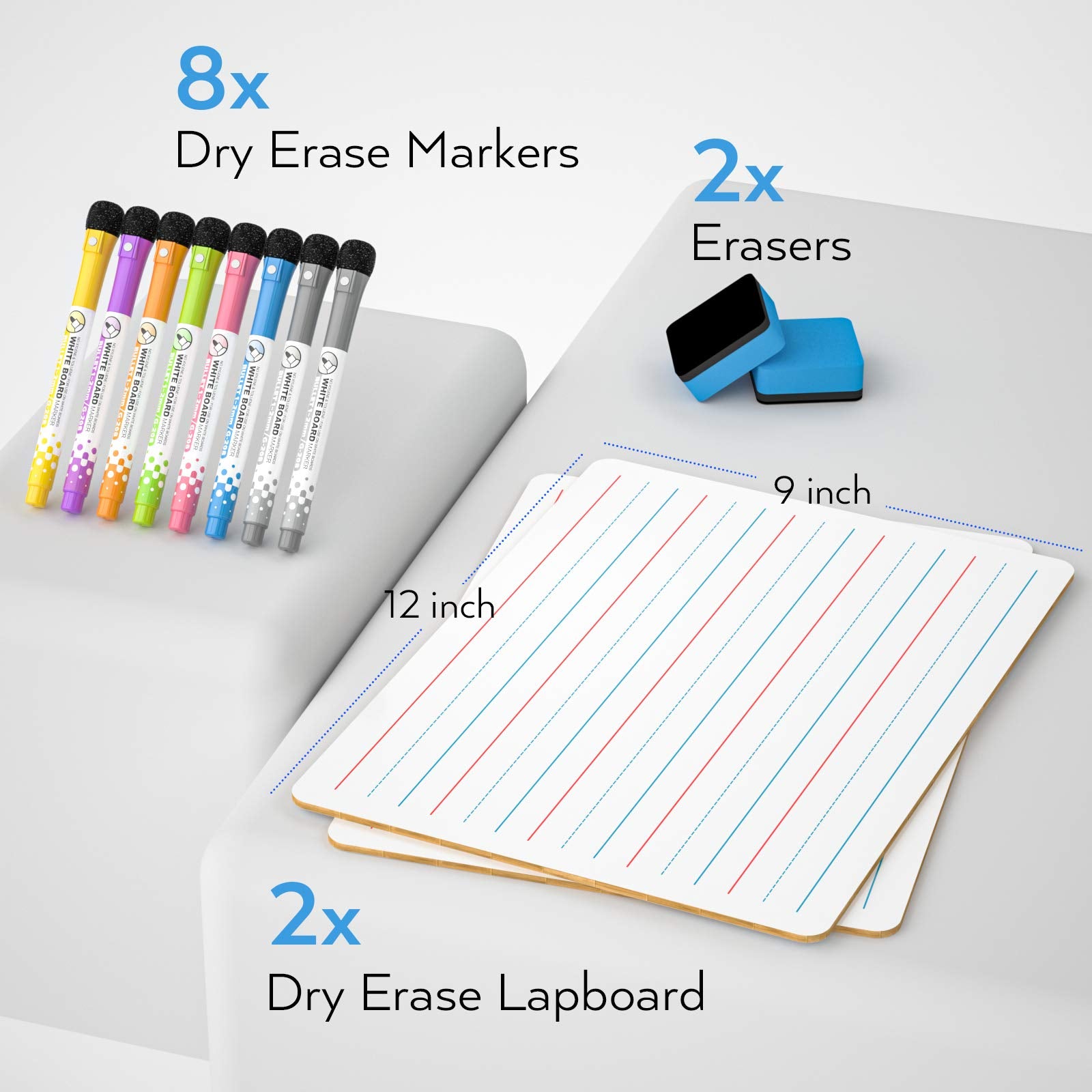 Nicpro Lap Board 9 x 12 Inch 2-Pack Double Sided Blank and Lined Small Lap Board with 3 Pens Mini Whiteboard for Water Based Learning, Portable for Student and Classroom Use