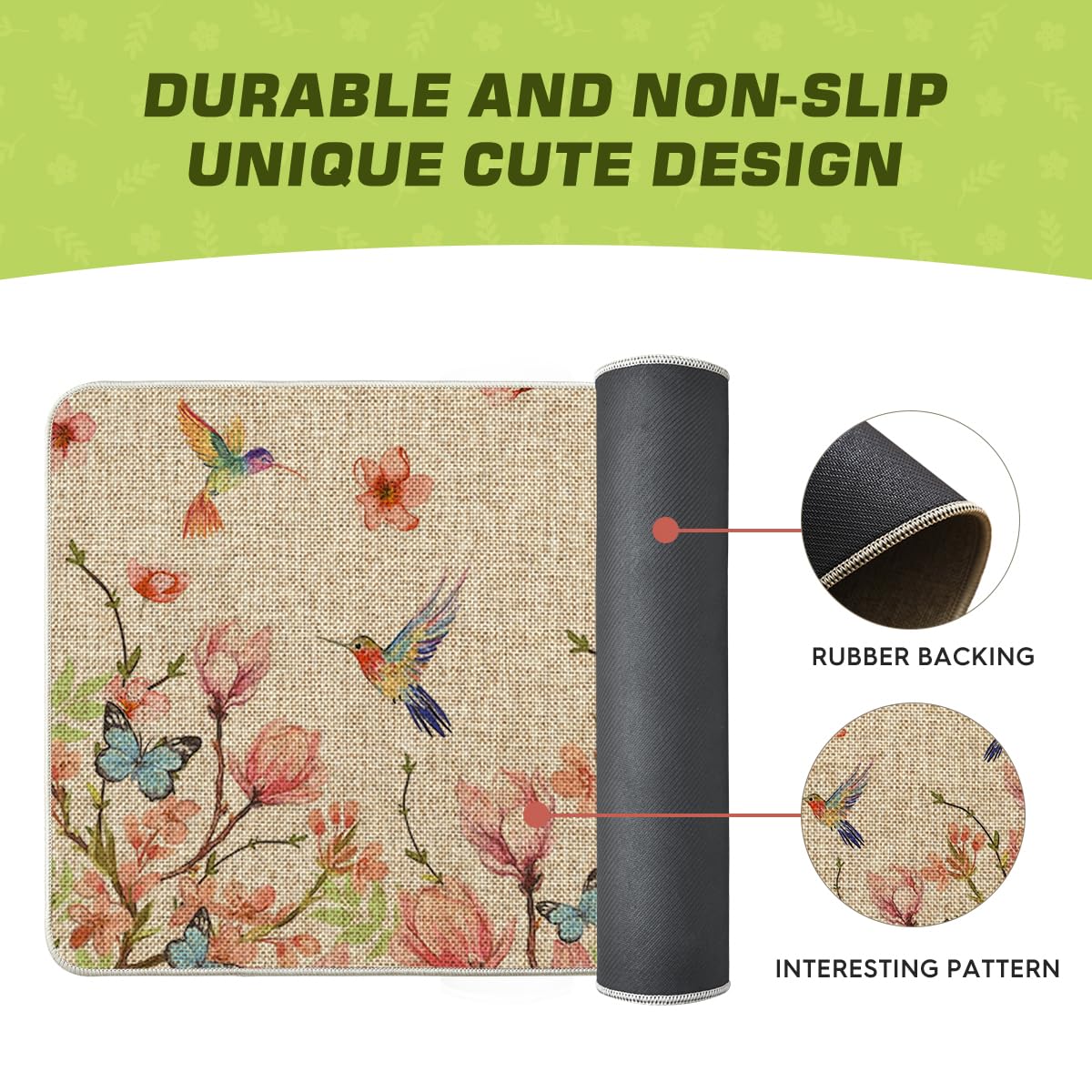 Artoid Mode Hummingbird Butterfly Flowers Spring Doormat, Seasonal Summer Home Decor Low-Profile Switch Rug Door Mat Floor Mat for Indoor Outdoor 17x29 Inch