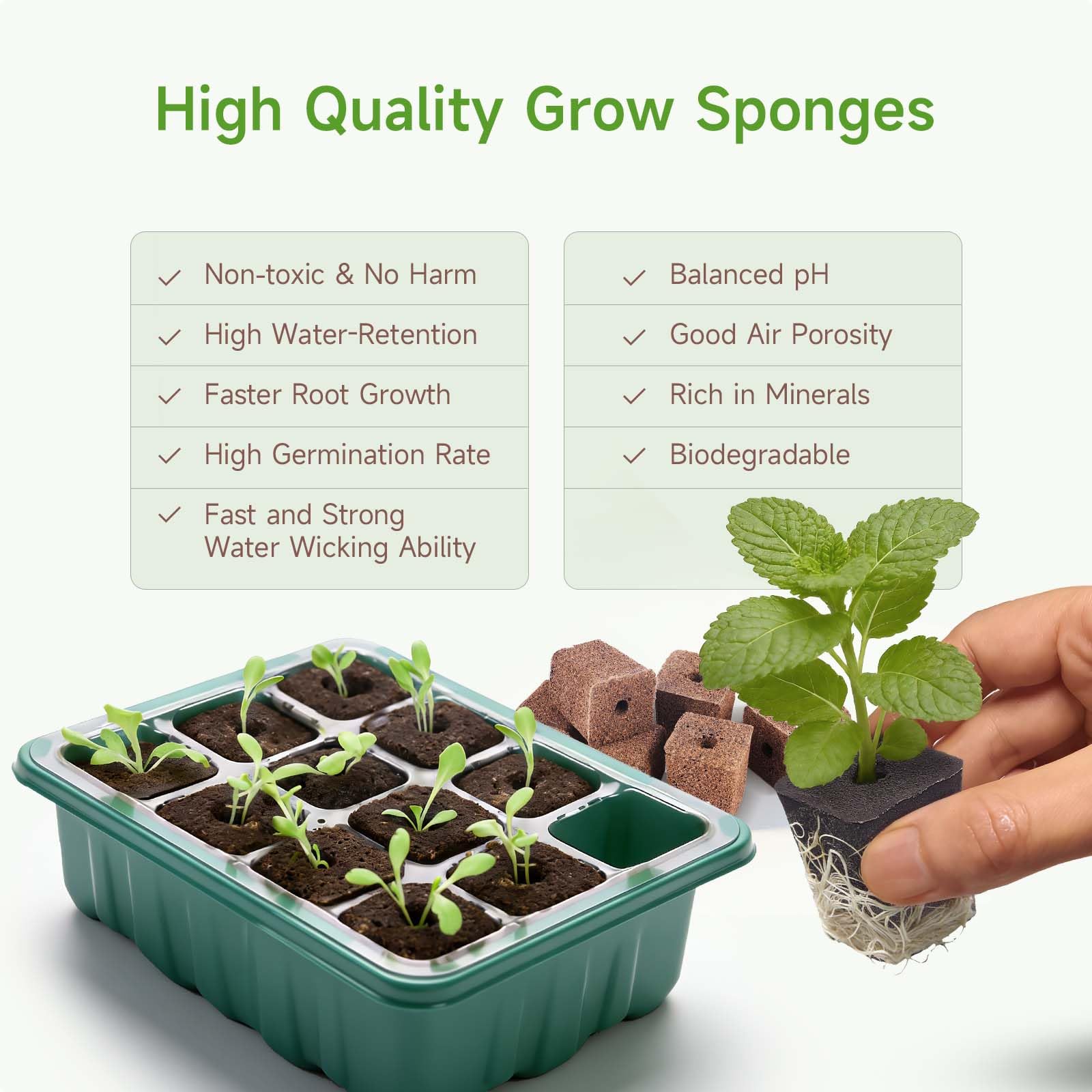 SIETAMIS 50 Pack Grow Sponges Square Sponge Replacement Part Seedling Starter Sponges for Hydroponic Indoor Garden System Cuttage Rooting Germination Kits