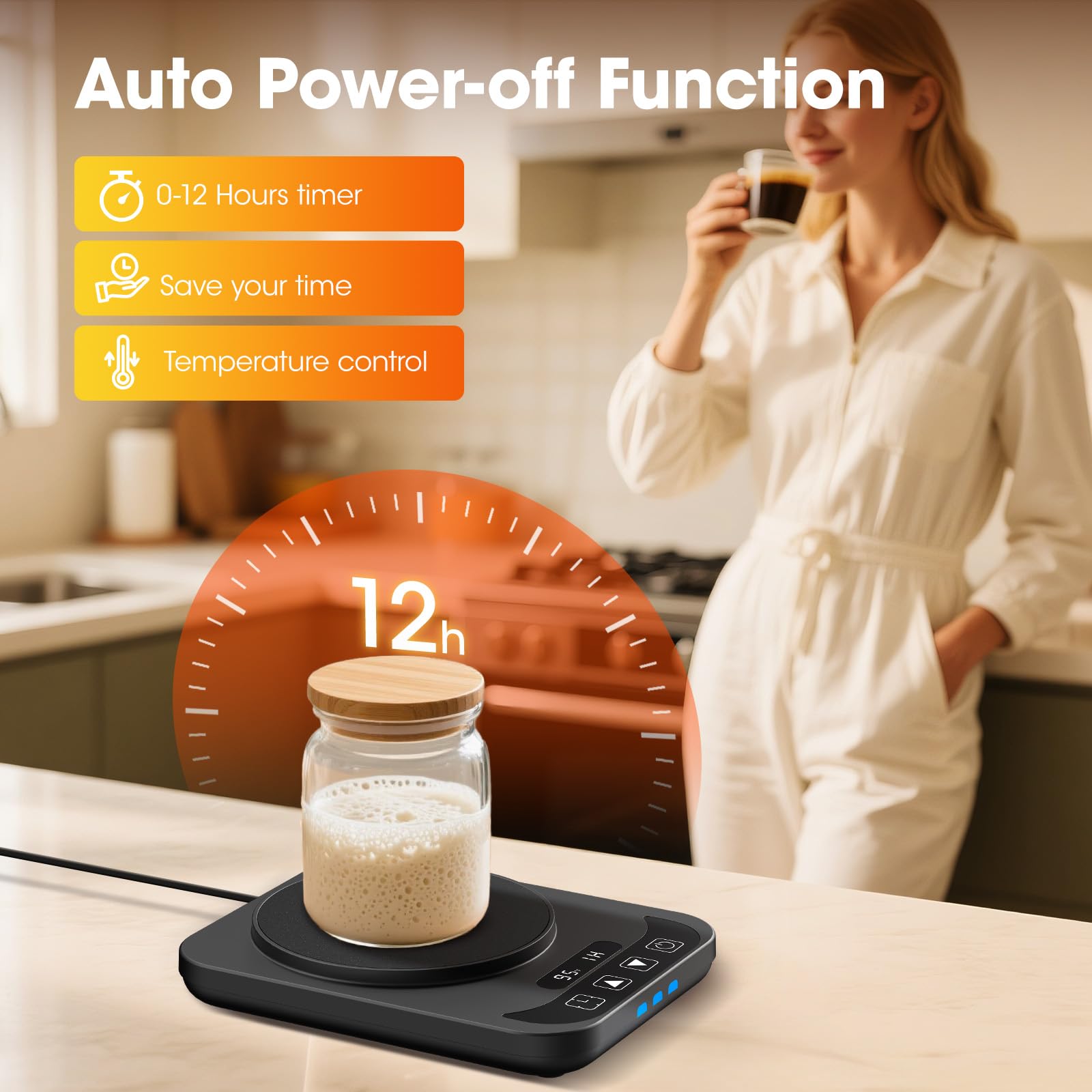 Sourdough Starter Warmer with Temperature Display,Sourdough Warming Mats 100℉ Electric Heating 12 Hours Timing Function Sourdough Heating Mat Bread for Baking Supplies Kitchen Bakers (Black)
